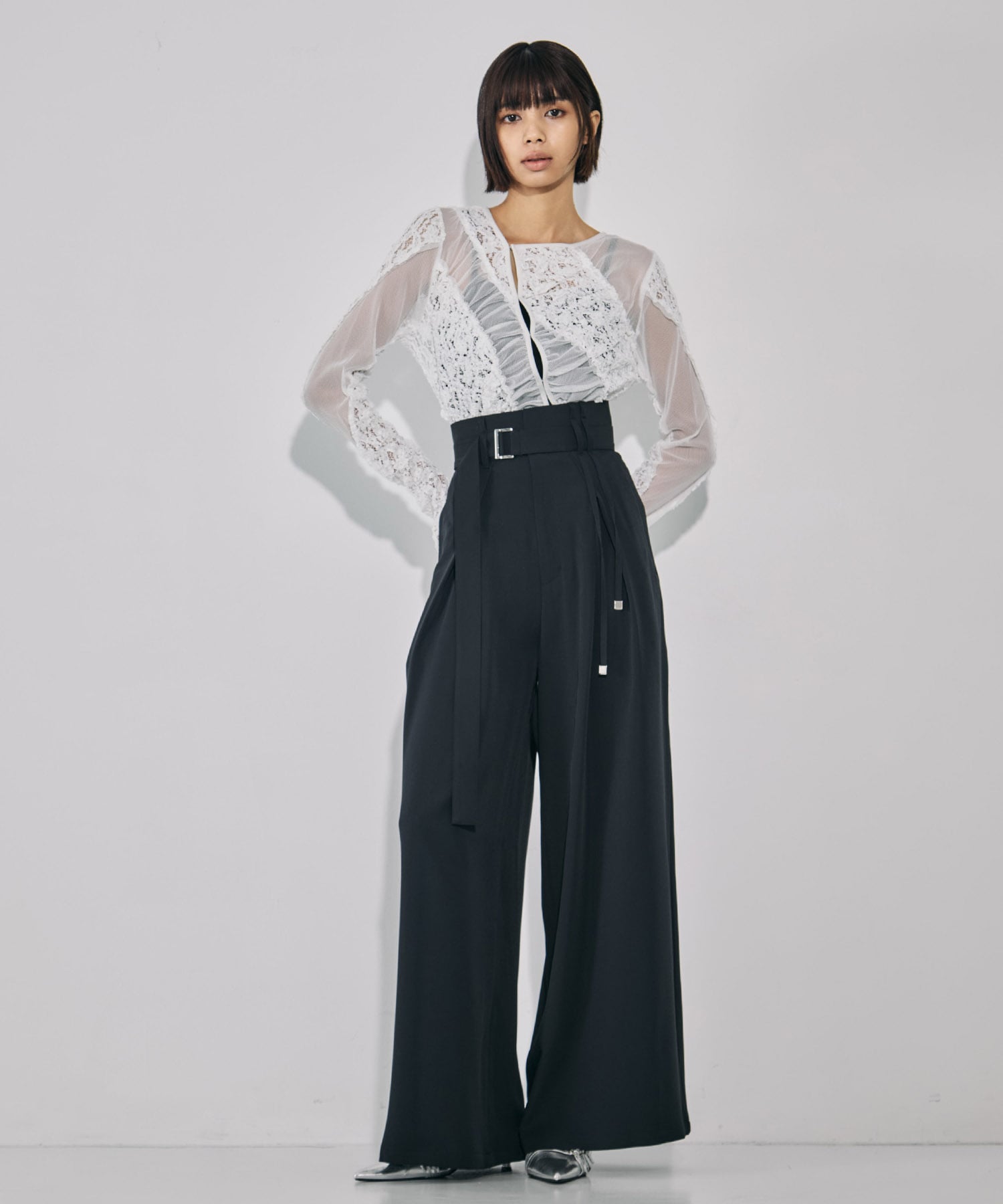 【セットアップ】ストリングクロスタックワイドパンツ