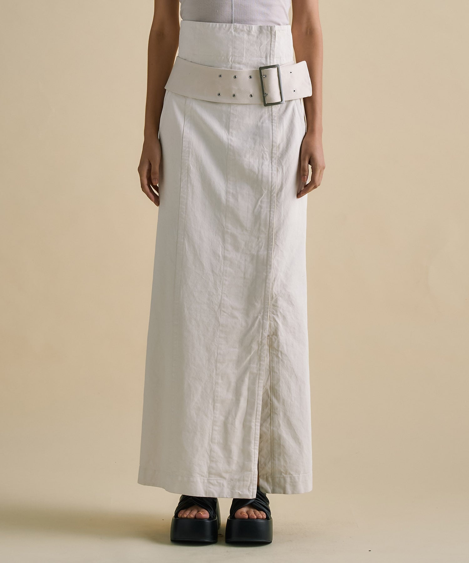 2way Waist Belted Denim Skirt