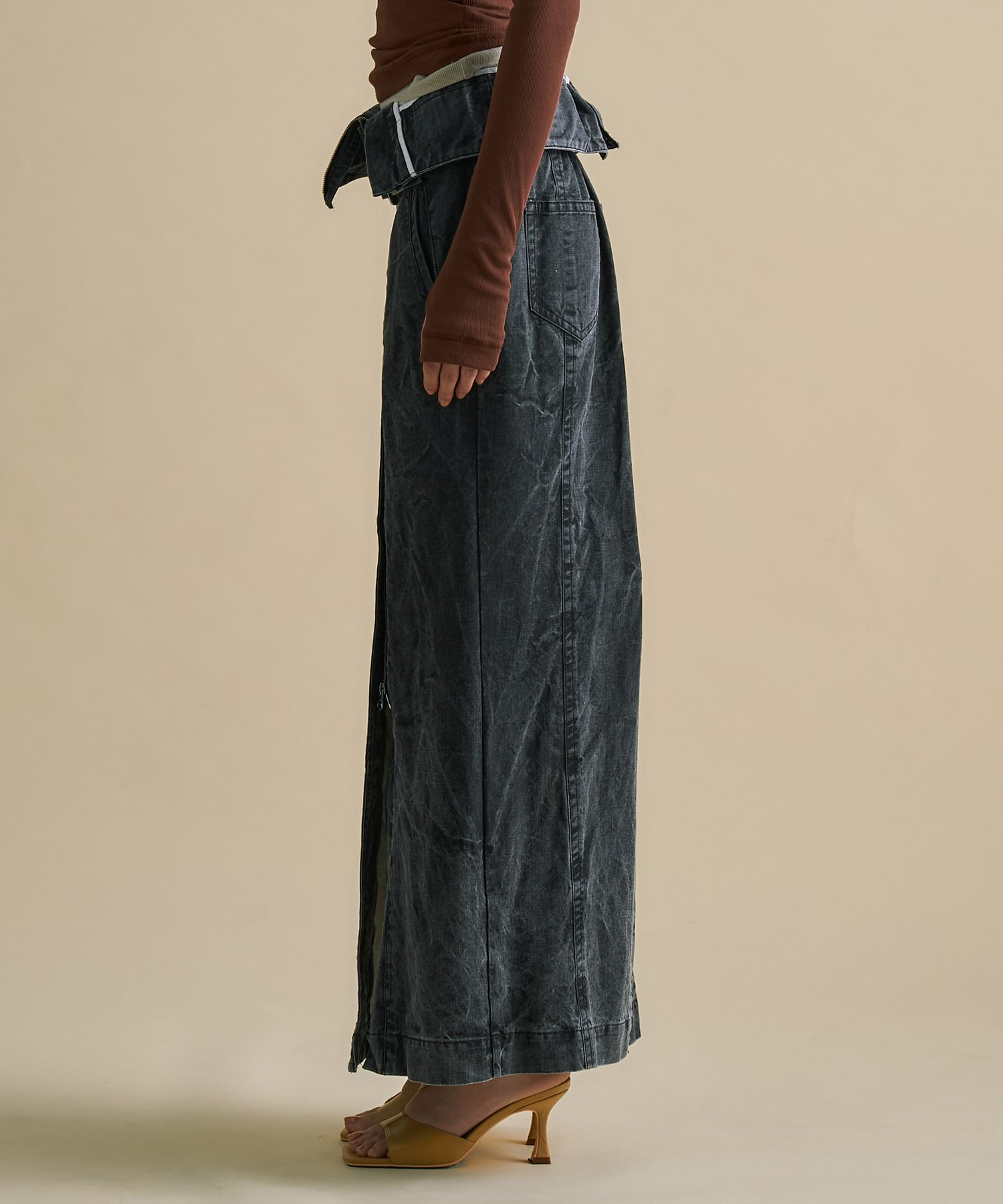 2way Waist Belted Denim Skirt