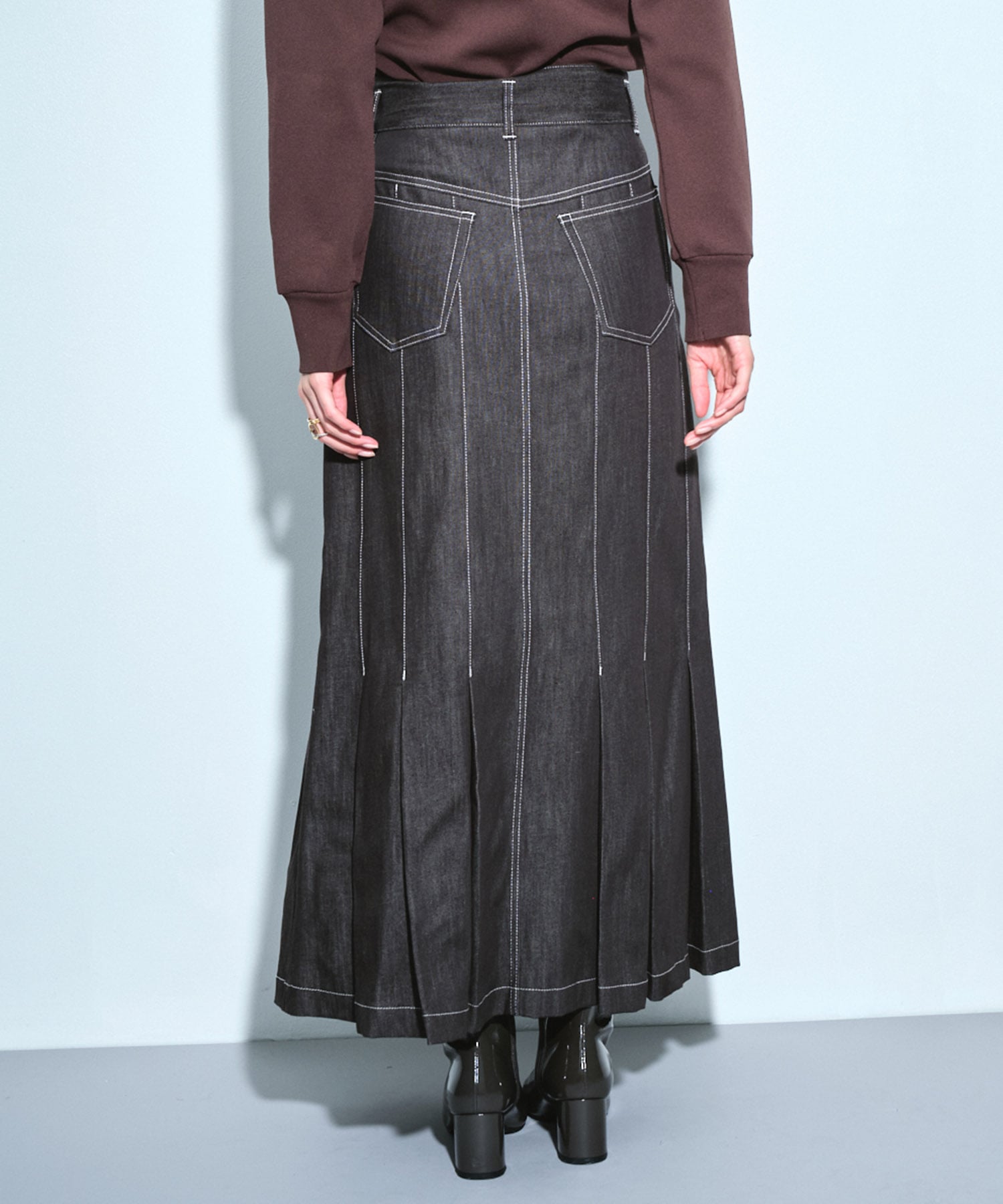 ウォッシャブルステッチドデニムスカート