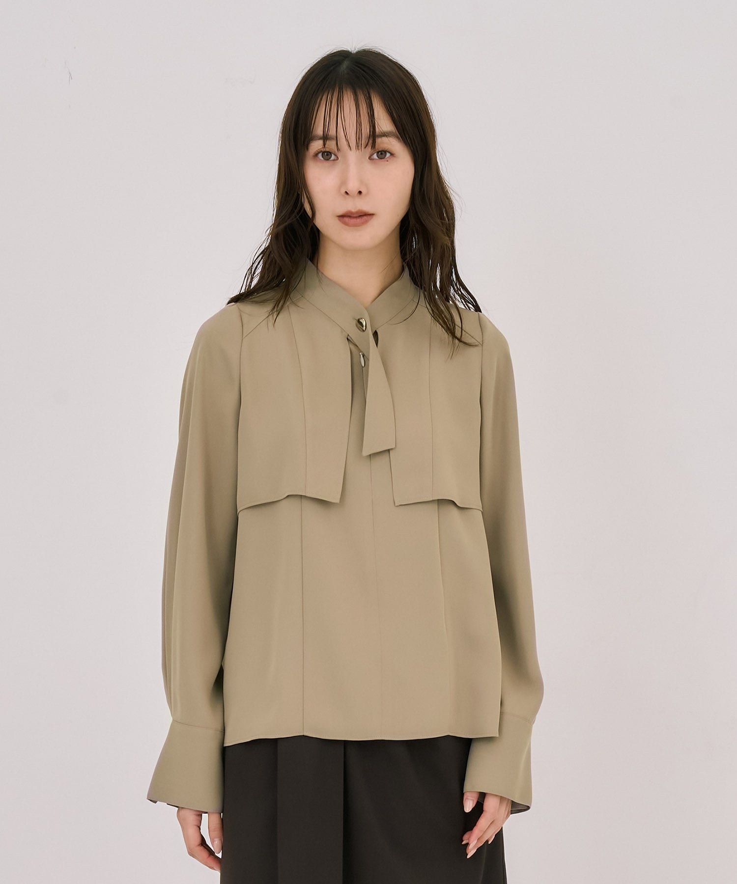 タイボタンメルトタッチブラウス