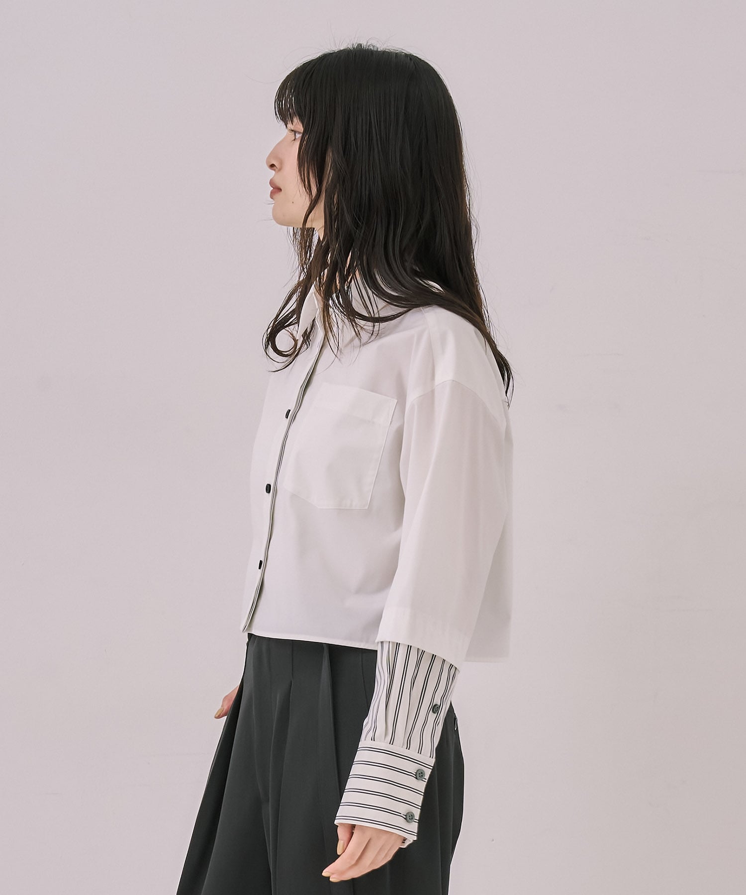 バイカラースリーブショートシャツ