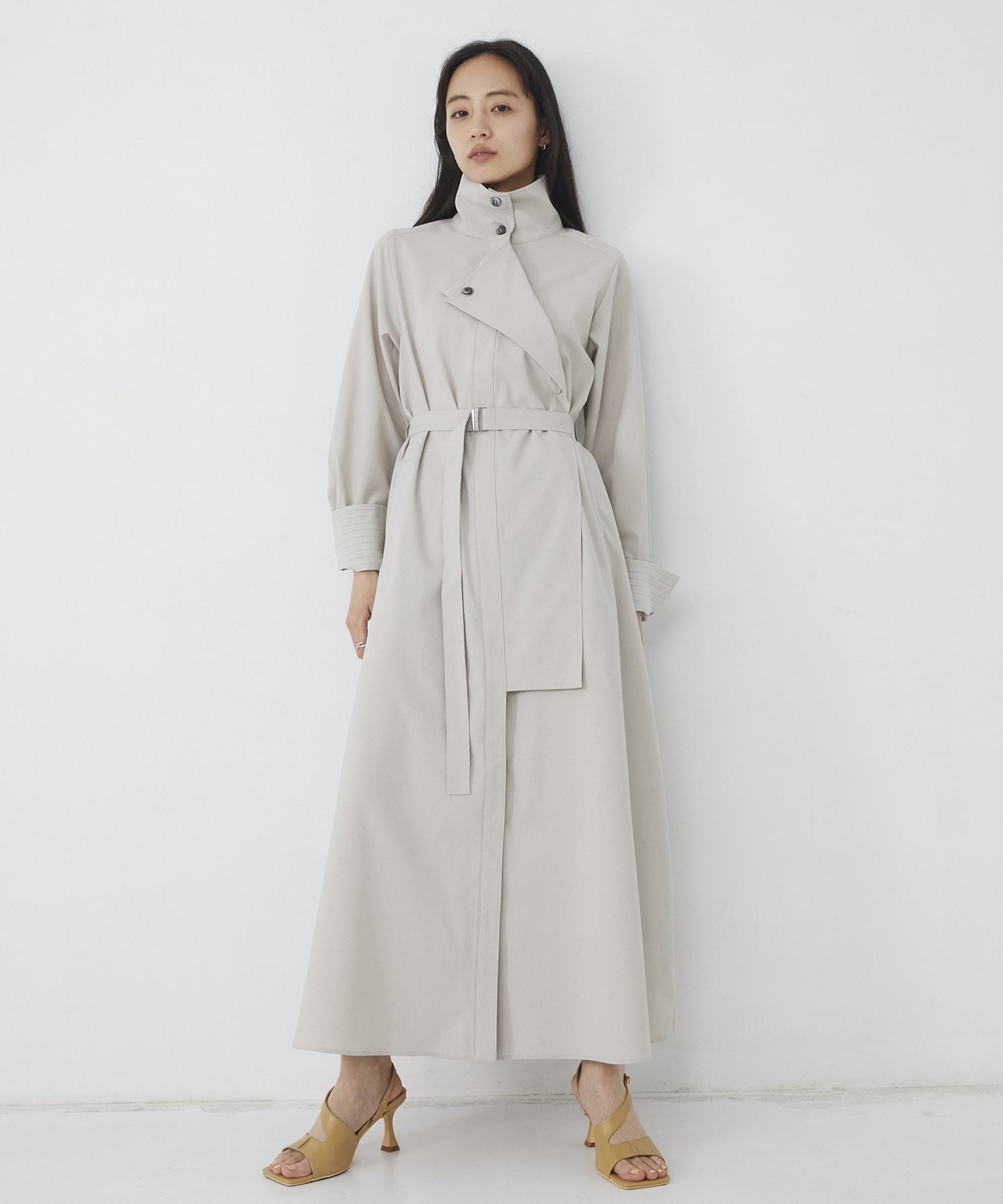 スタンドカラーラペルシャツワンピース