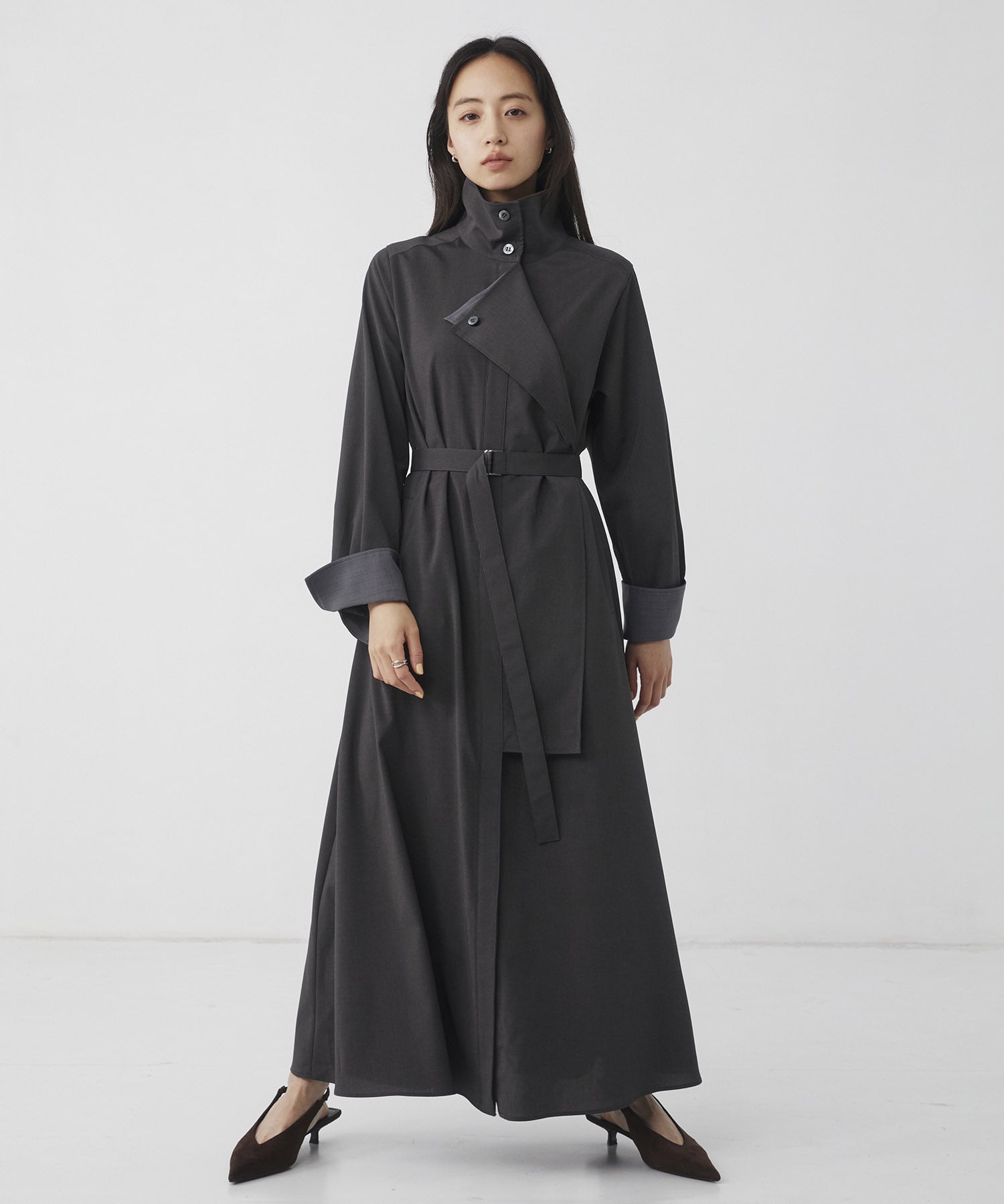 スタンドカラーラペルシャツワンピース