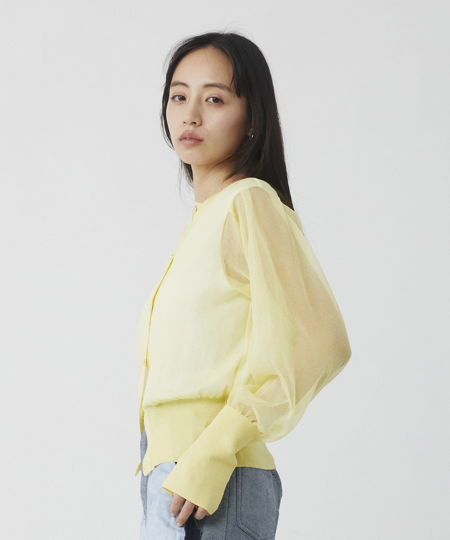 シアースリーブキュプラニットカーデ