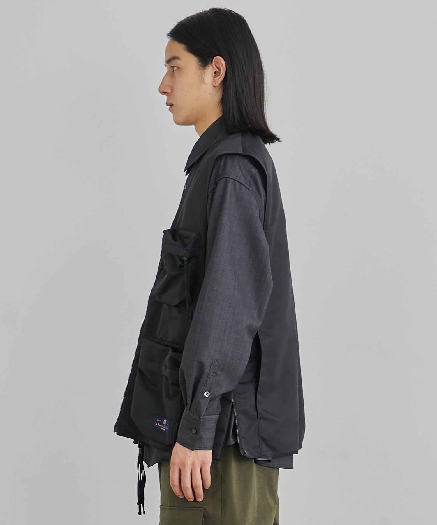 OLMETEX × WOOL GABARDINE リバーシブルベスト(1 BLACK): : メンズ