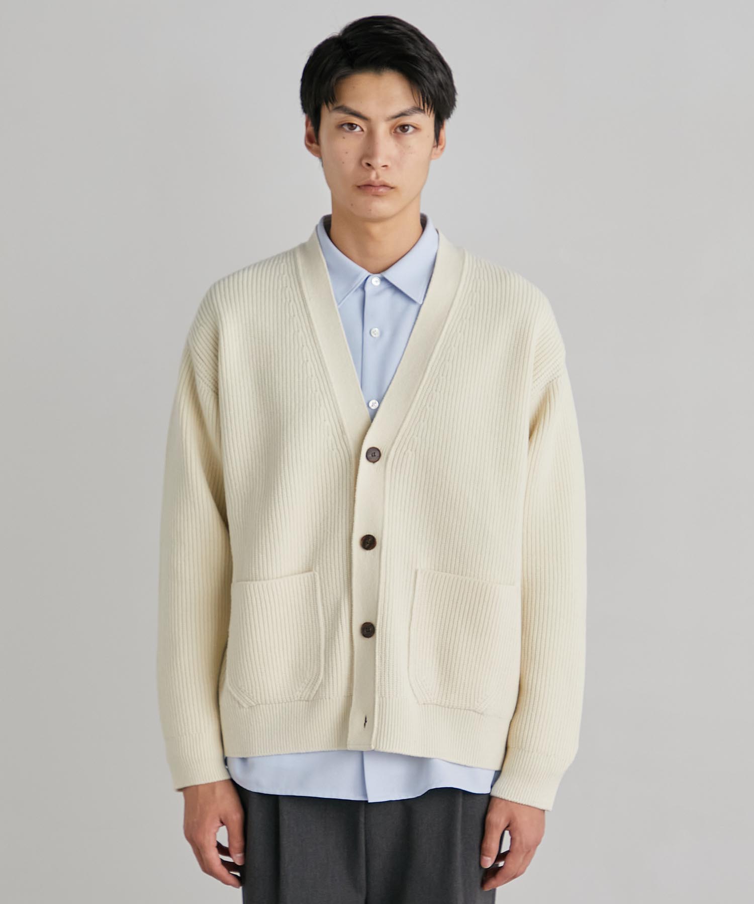 CASHMERE ウール5GGアゼアミカーディガン(1 OFF WHITE): : メンズ