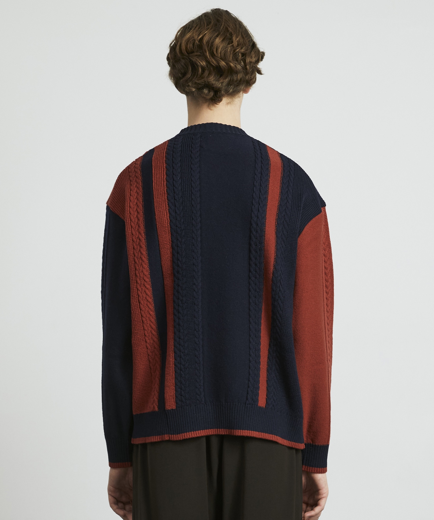 ケーブルインターシャ バイカラーニット