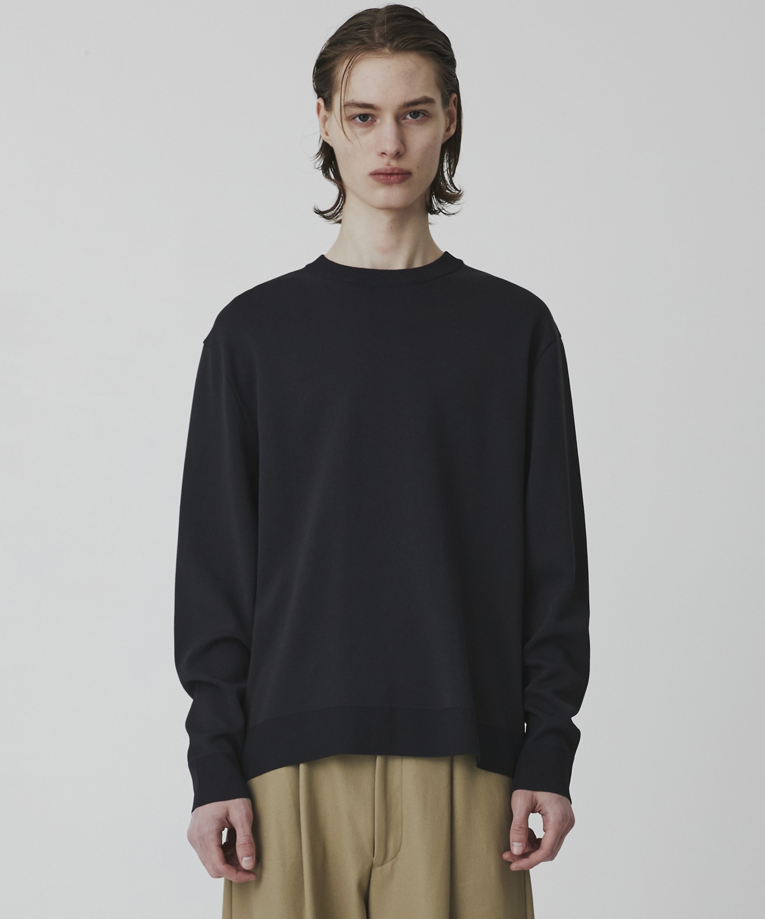 18G サーブルストレッチクルーネックニット