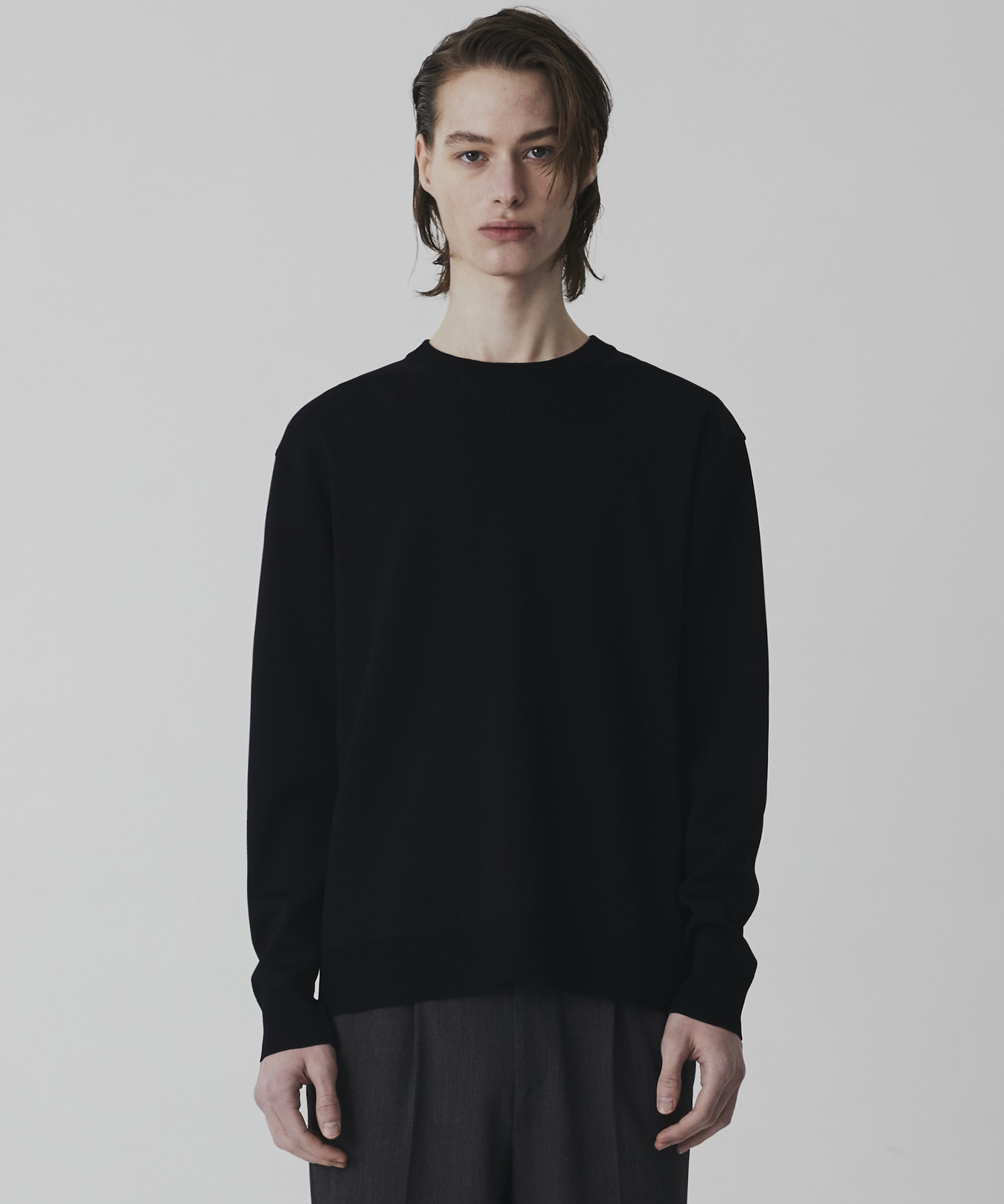 18G サーブルストレッチクルーネックニット