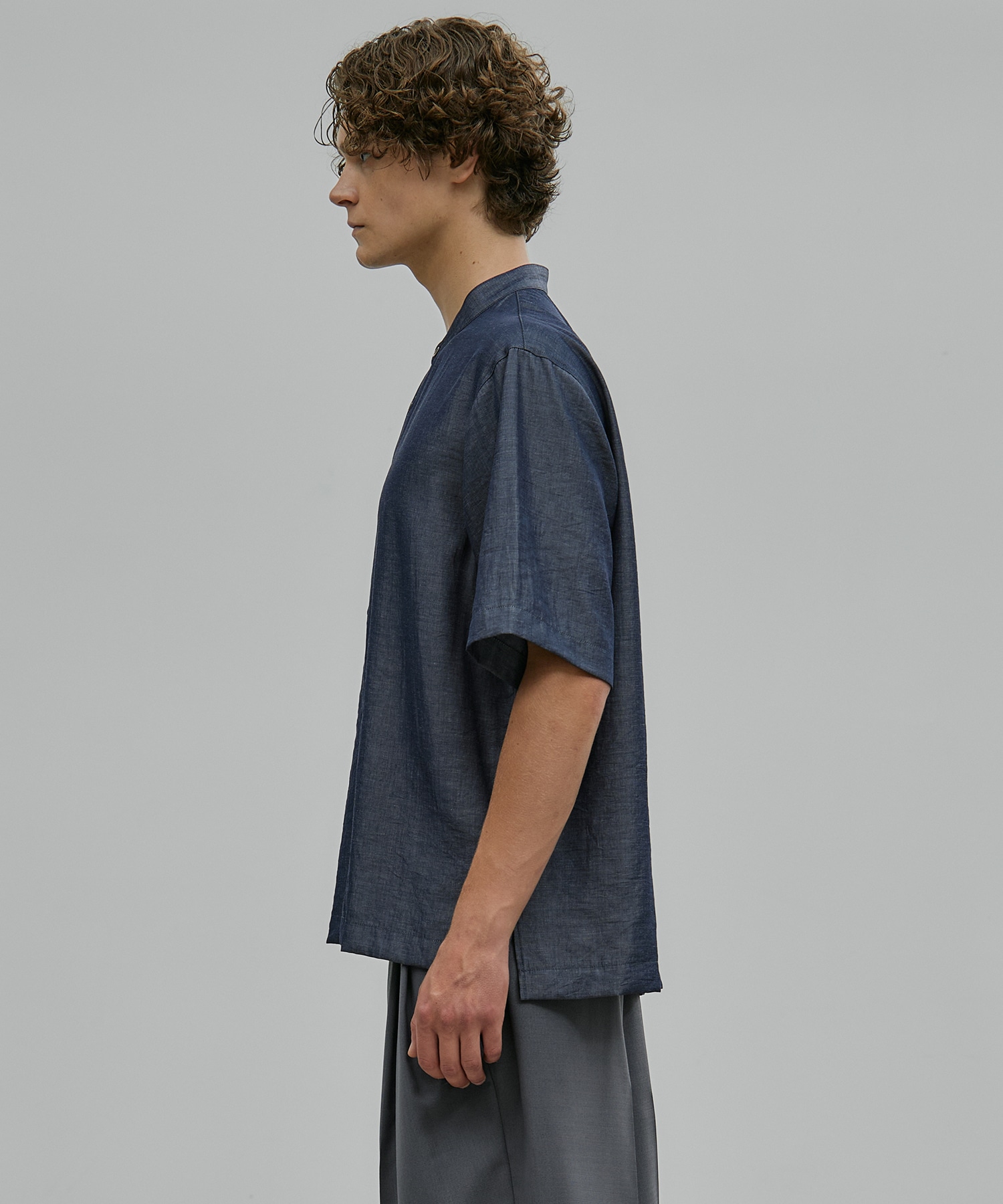【新発売】ドライリネン バンドカラーシャツ S/S