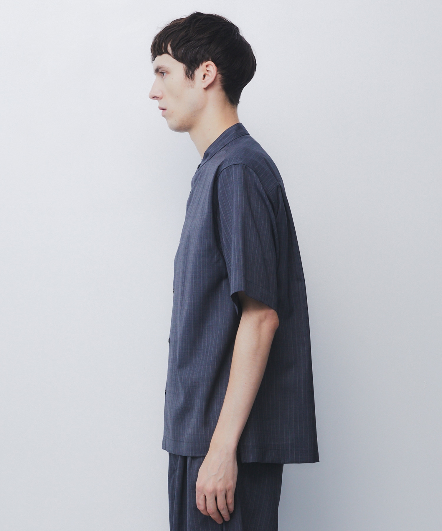 AIR WOOL ストライプバンドカラーシャツ