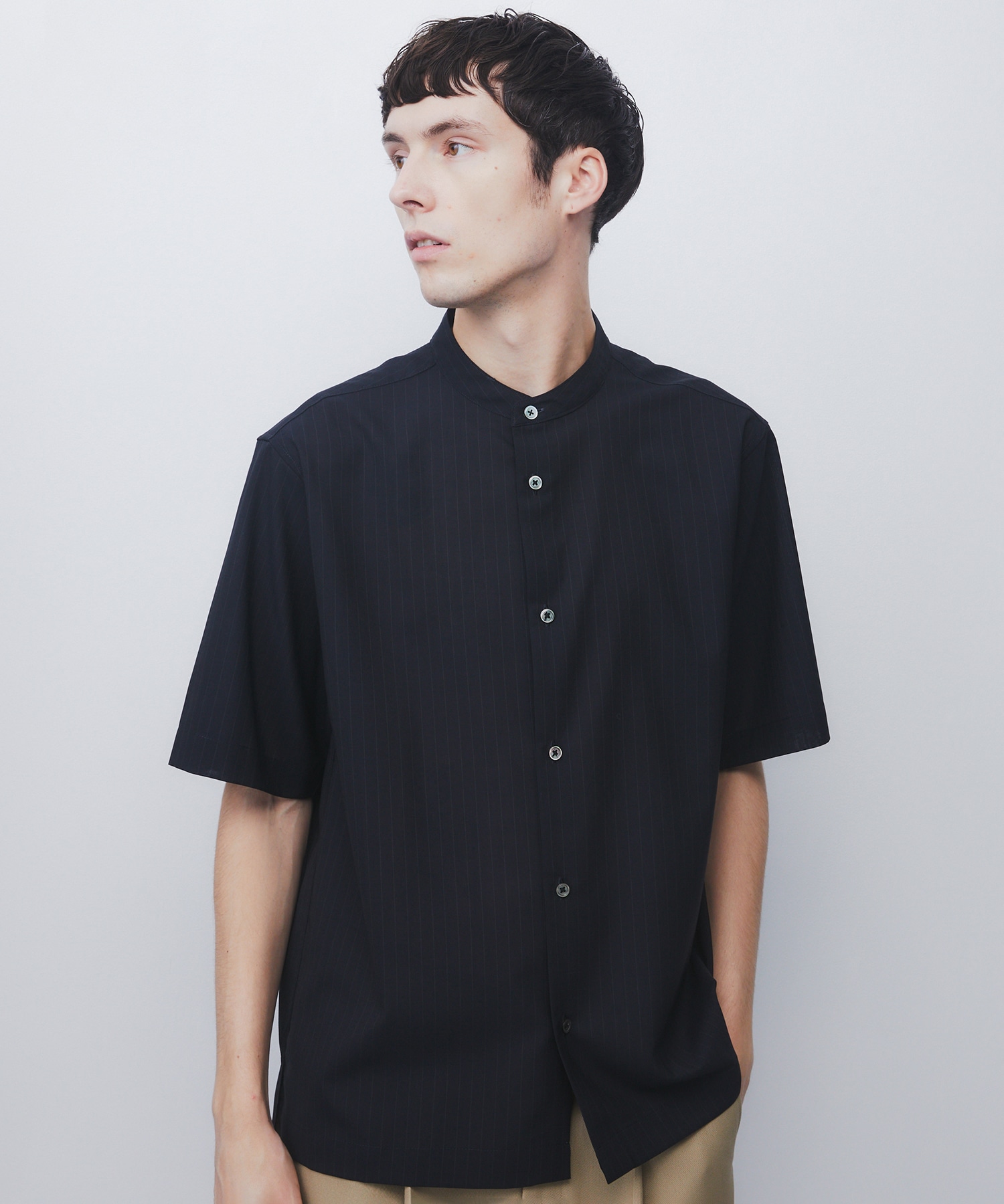 AIR WOOL ストライプバンドカラーシャツ