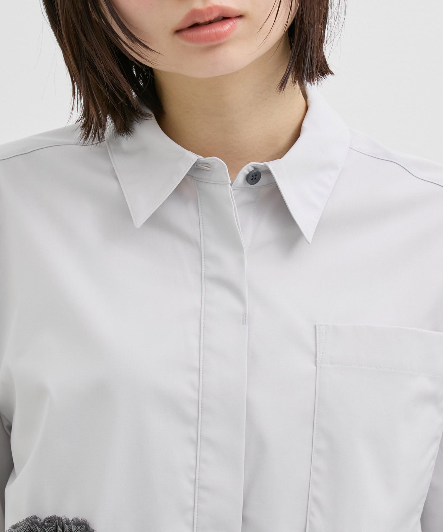 シャンブレーチュールコンビシャツ