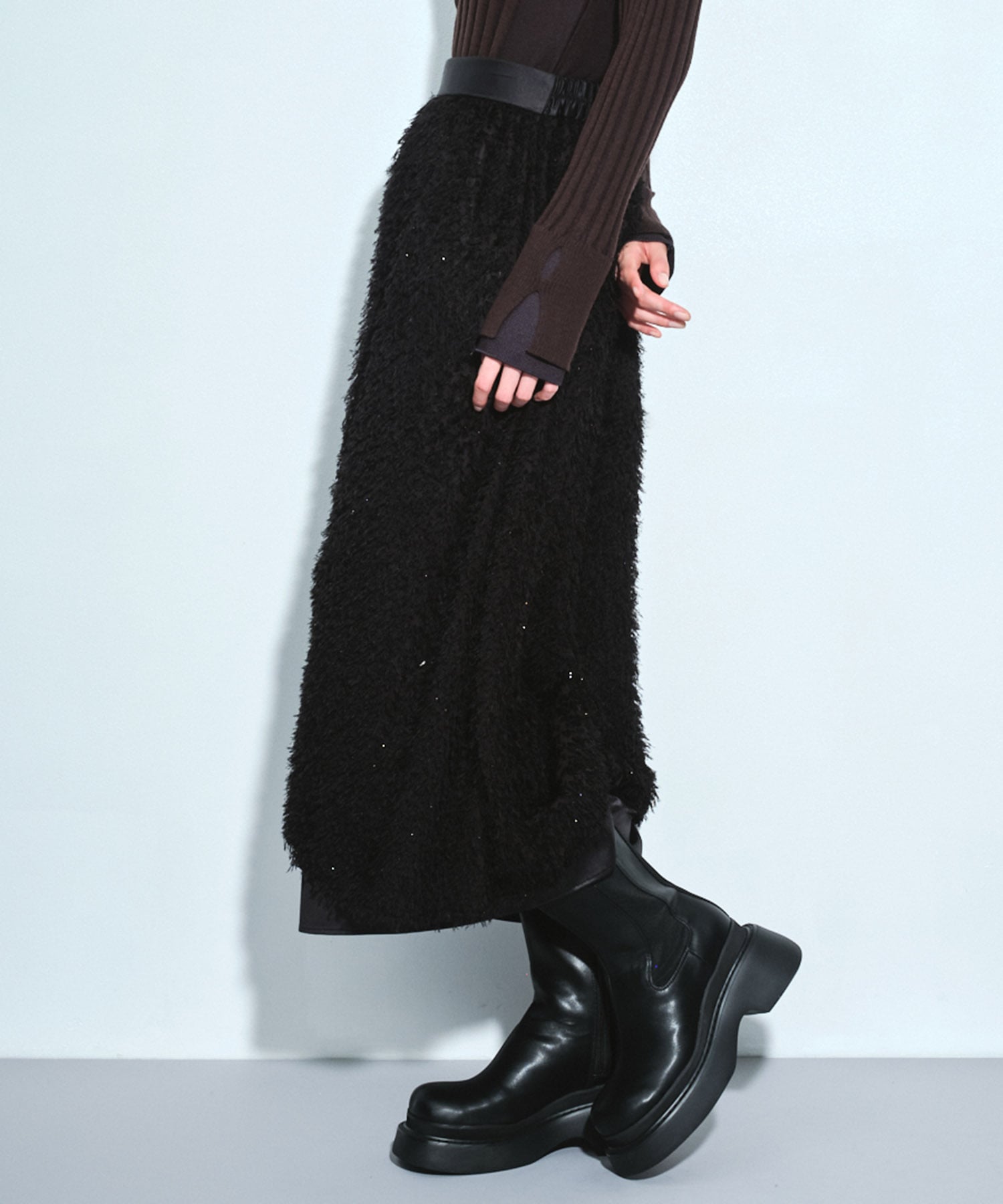 ファブリックレイヤードマキシスカート