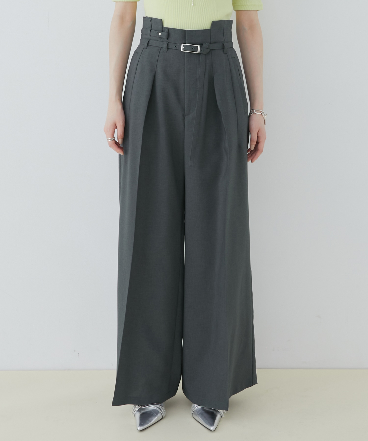 ACETATEベルトワイドパンツ