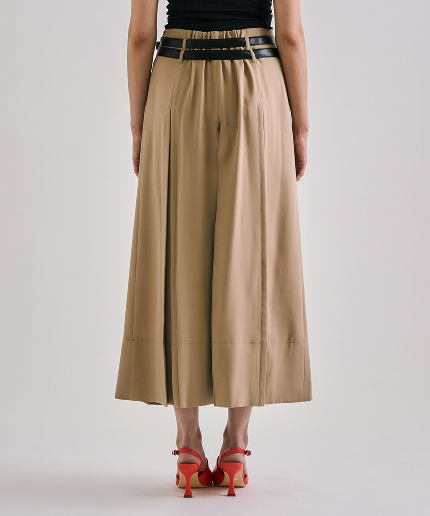 Double Belted Inverted Pleats Skirt