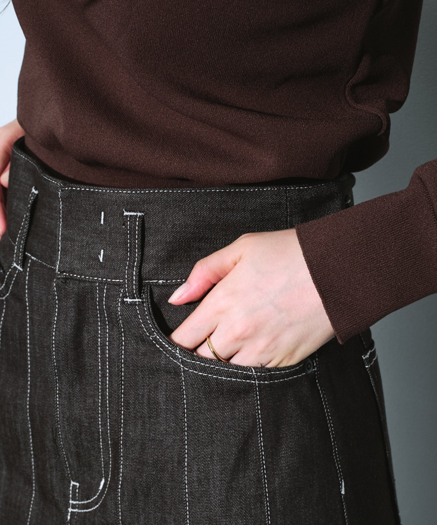 ウォッシャブルステッチドデニムスカート