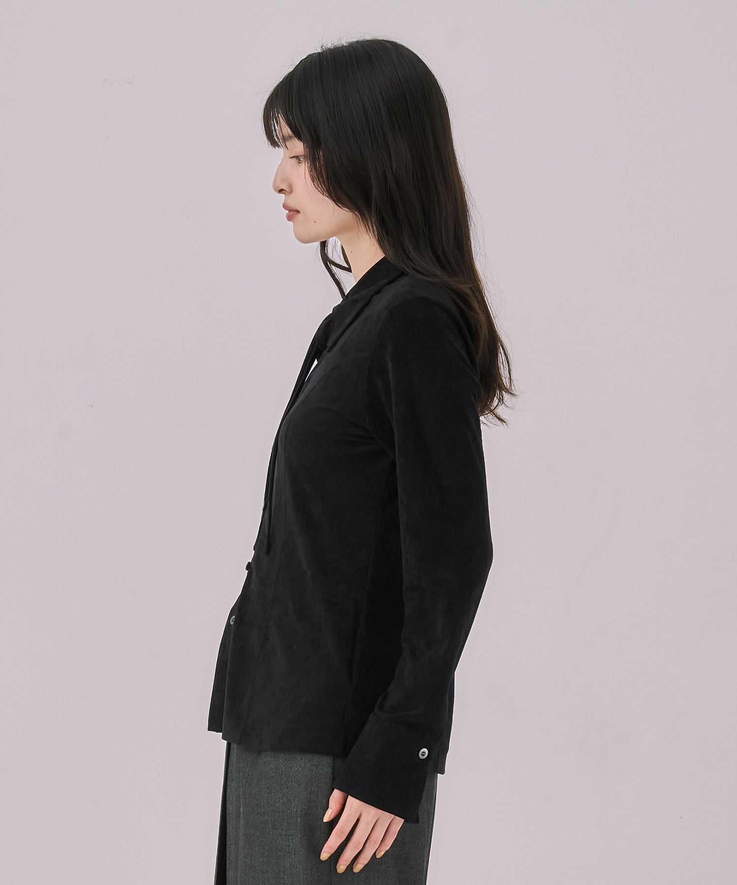 スリットネックベロアシャツ