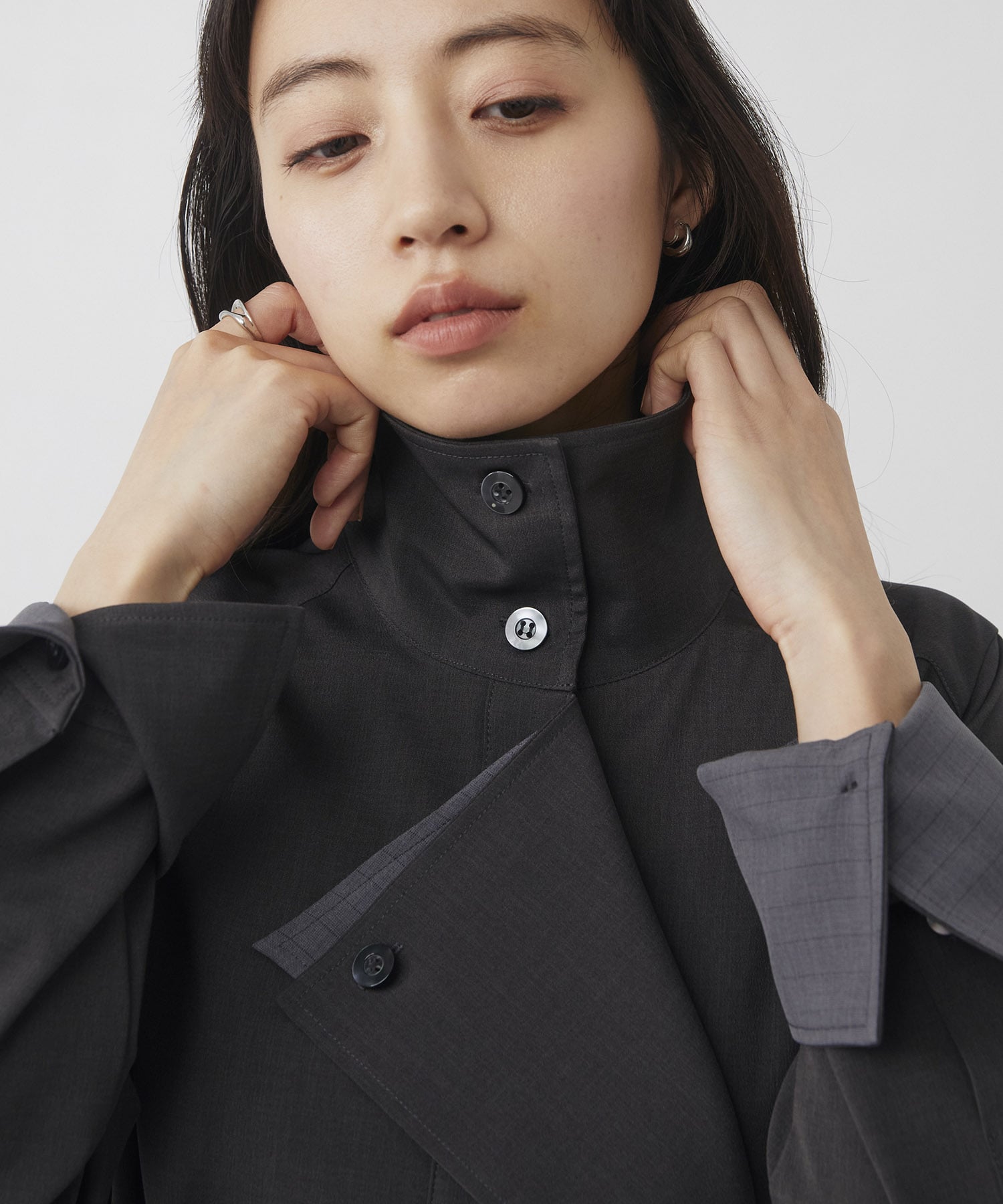 スタンドカラーラペルシャツワンピース