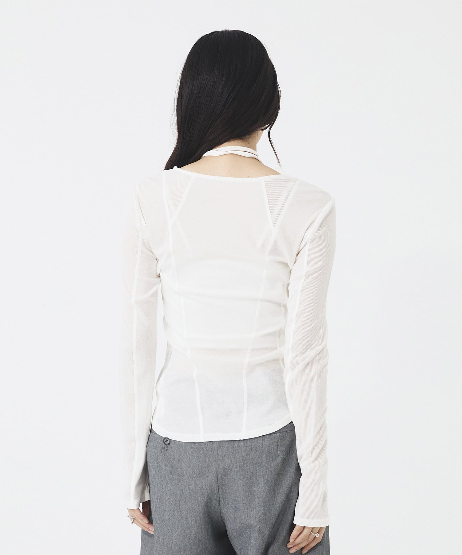 シアーストライプカットコンビプルオーバー