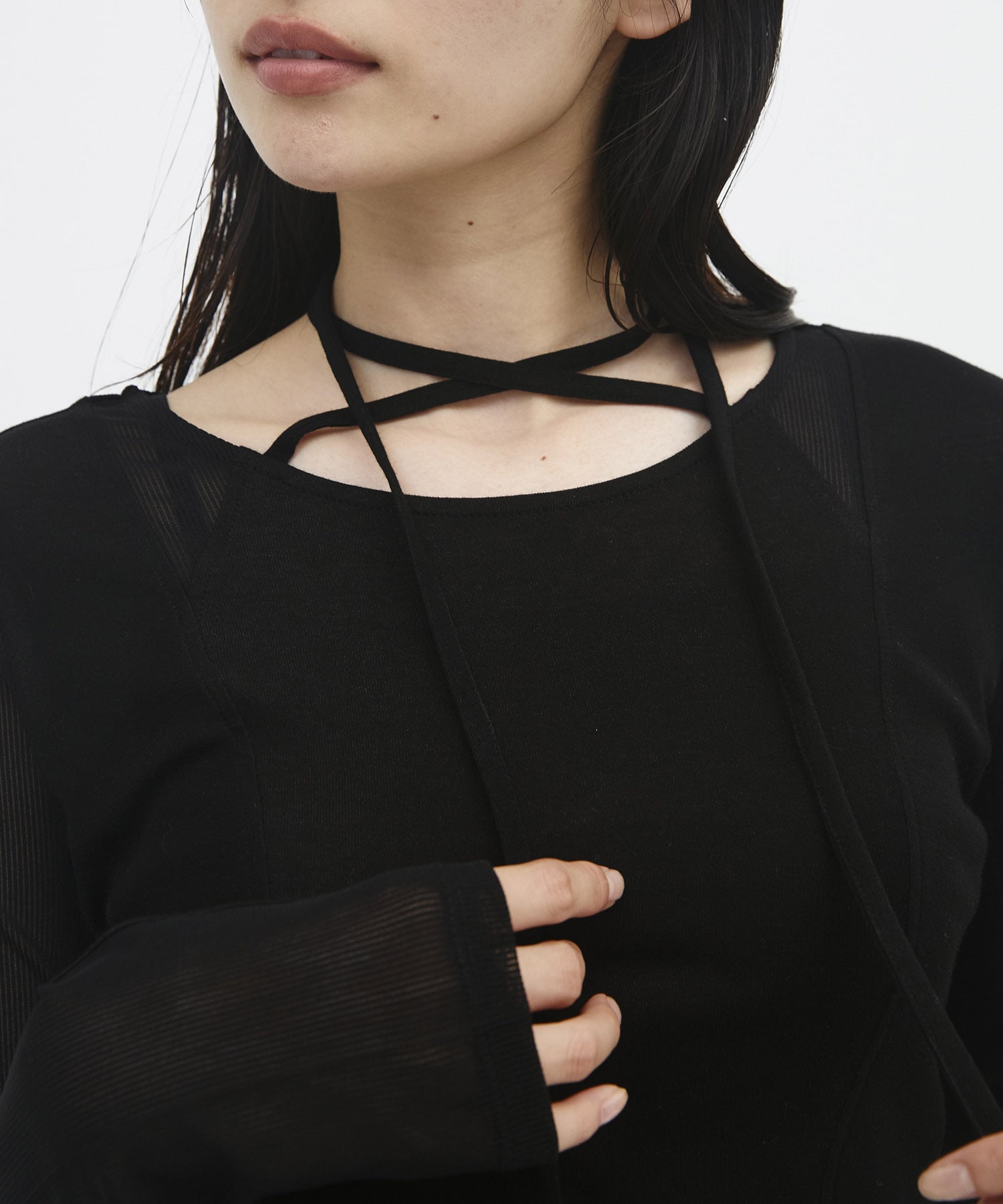 シアーストライプカットコンビプルオーバー