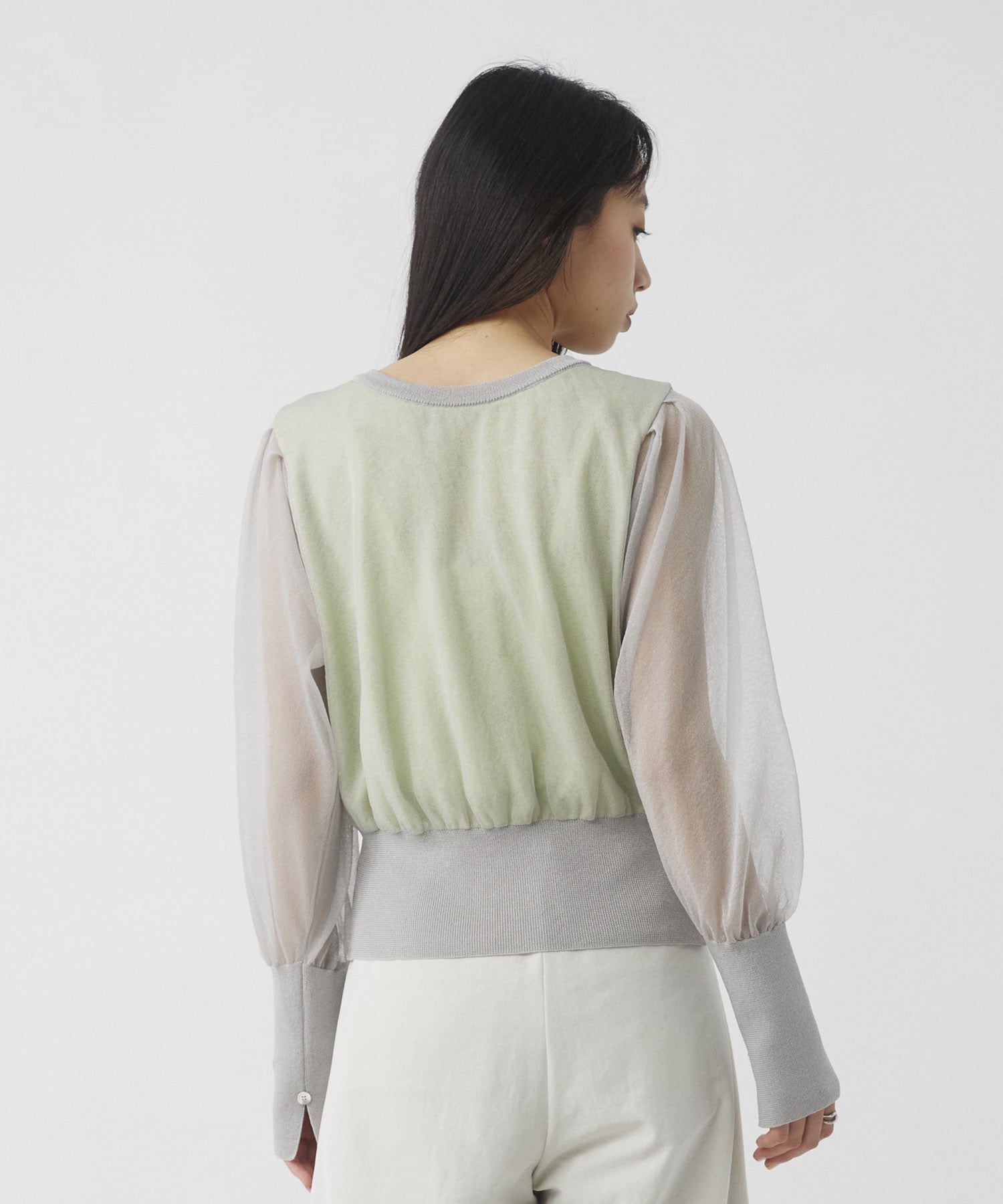 シアースリーブキュプラニットカーデ