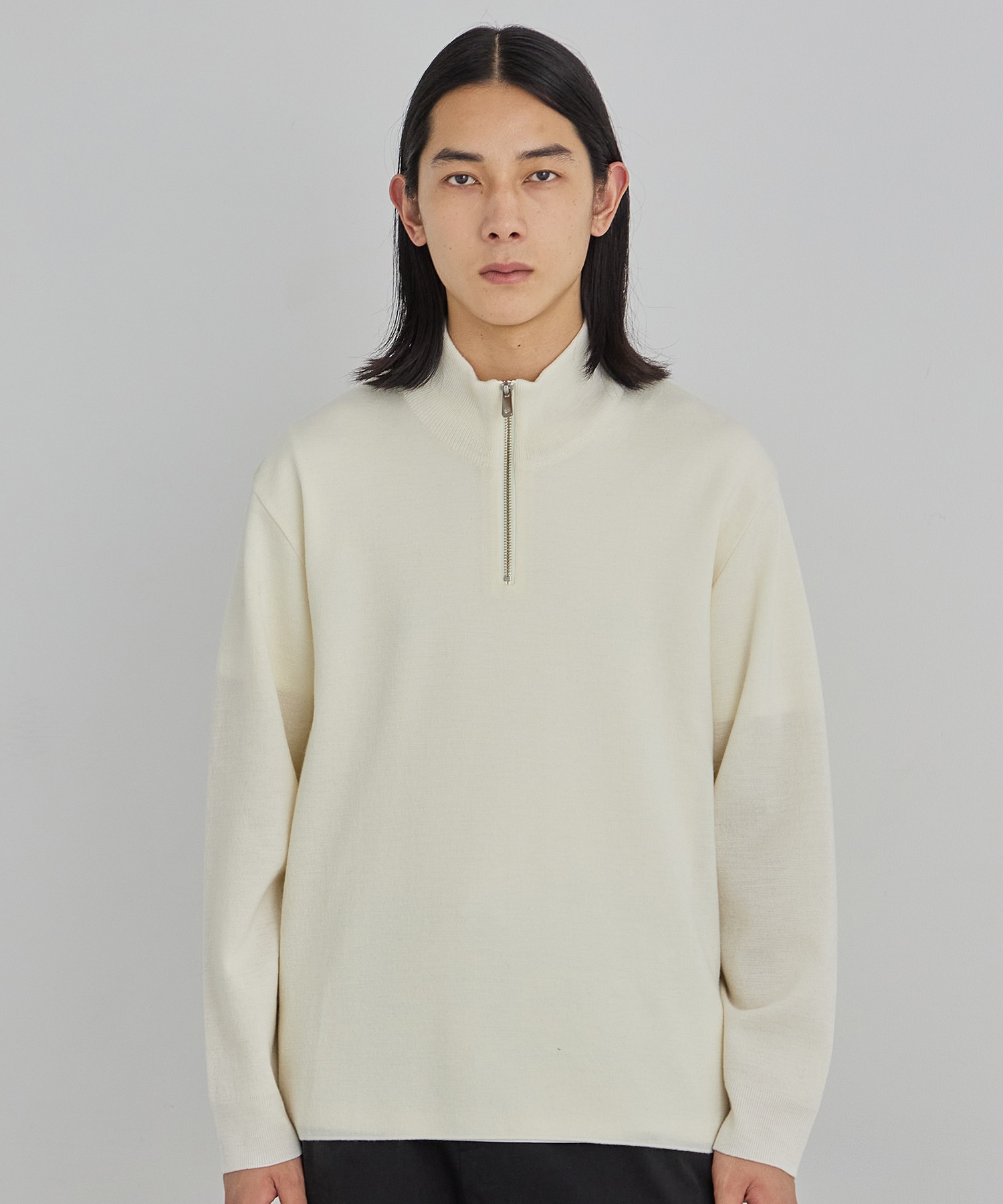 18Gウールミラノリブハーフジップニット(1 OFF WHITE): : メンズ