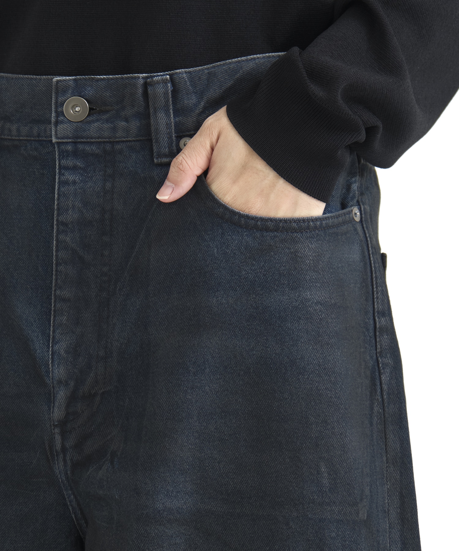 コーティングデニムバレルパンツ