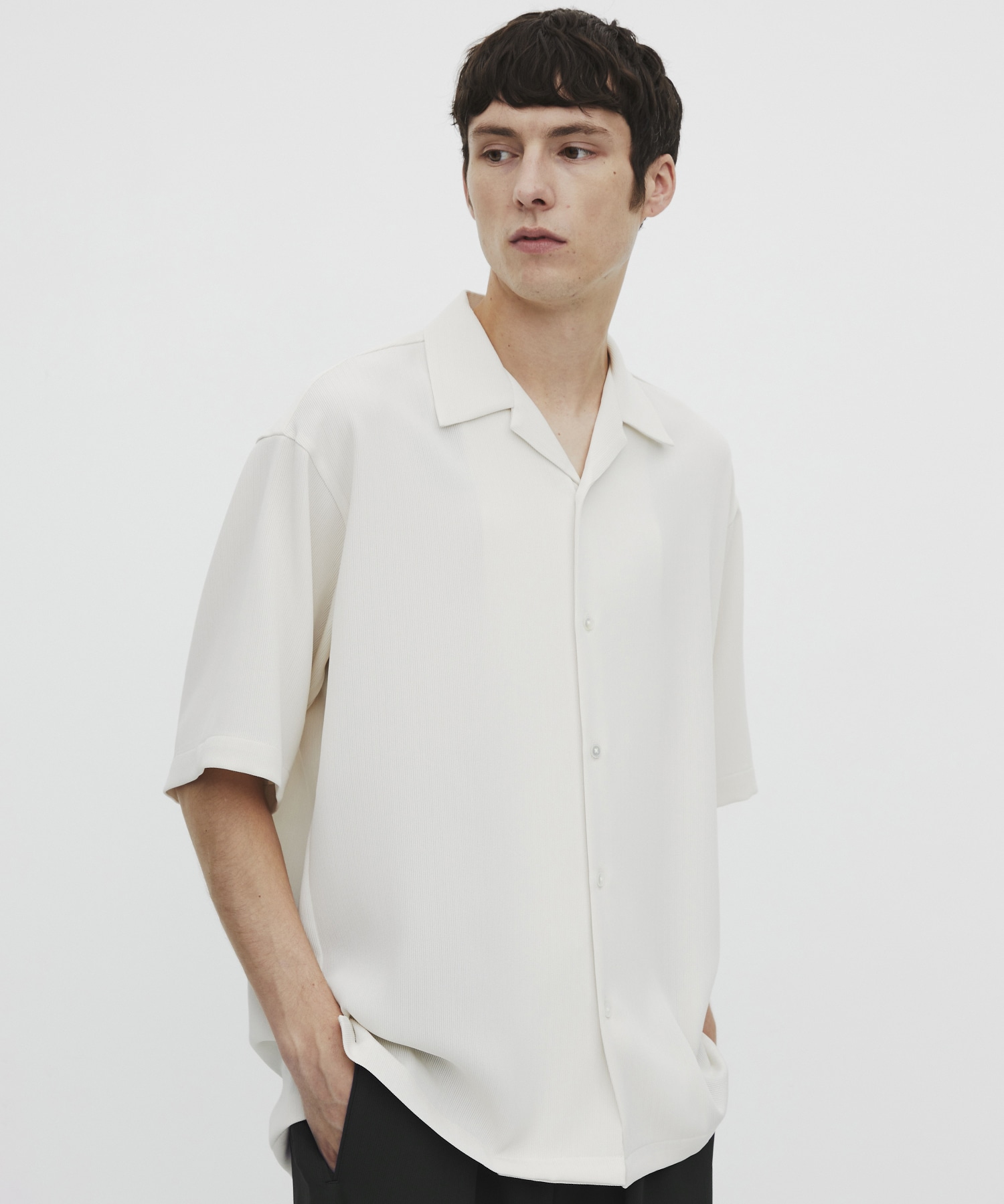 COLD DRY PLEATS オープンカラーシャツ(1 OFF WHITE): : メンズ