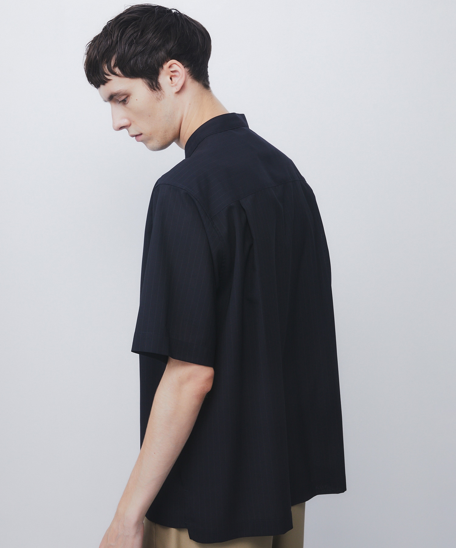 AIR WOOL ストライプバンドカラーシャツ
