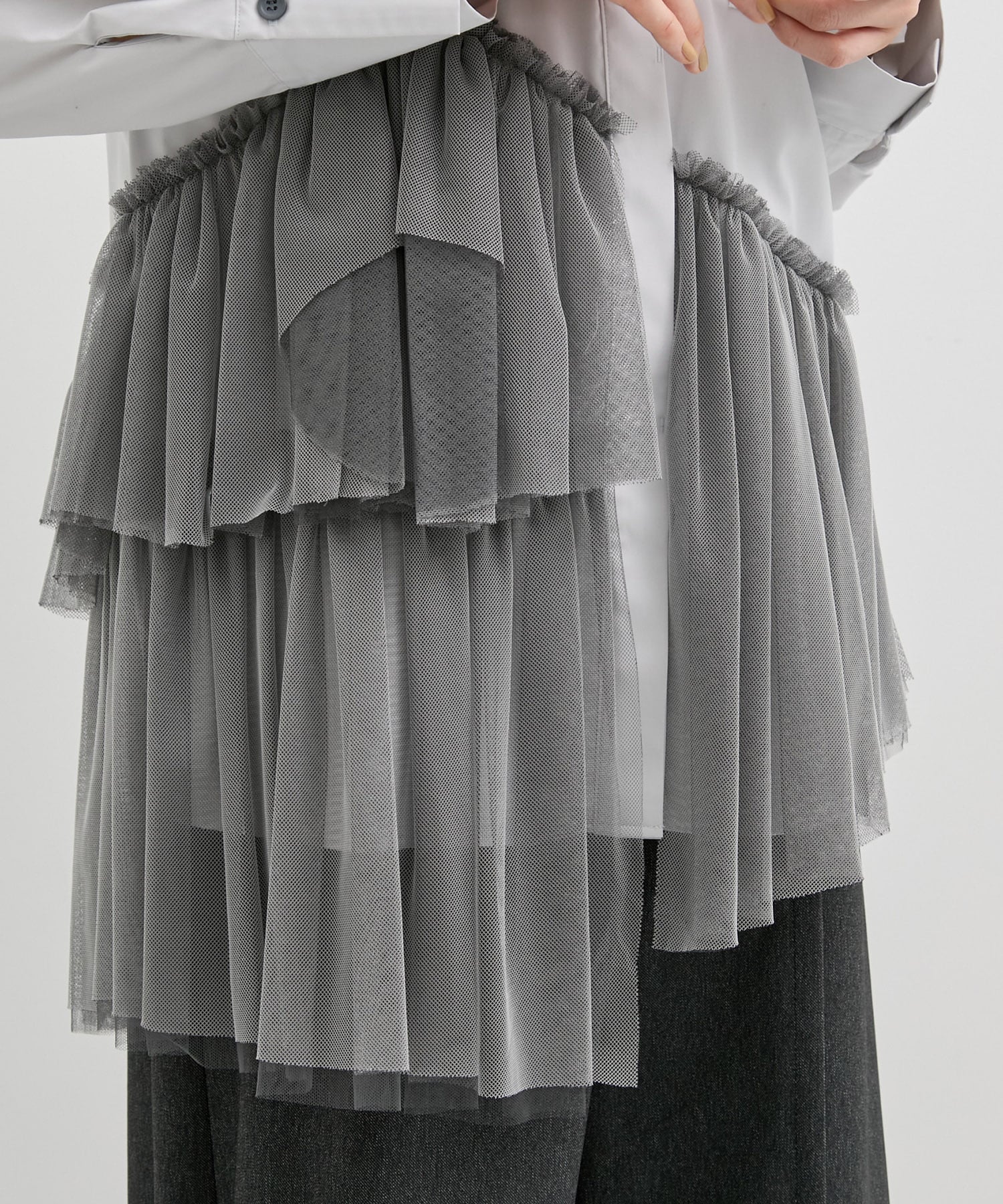 シャンブレーチュールコンビシャツ