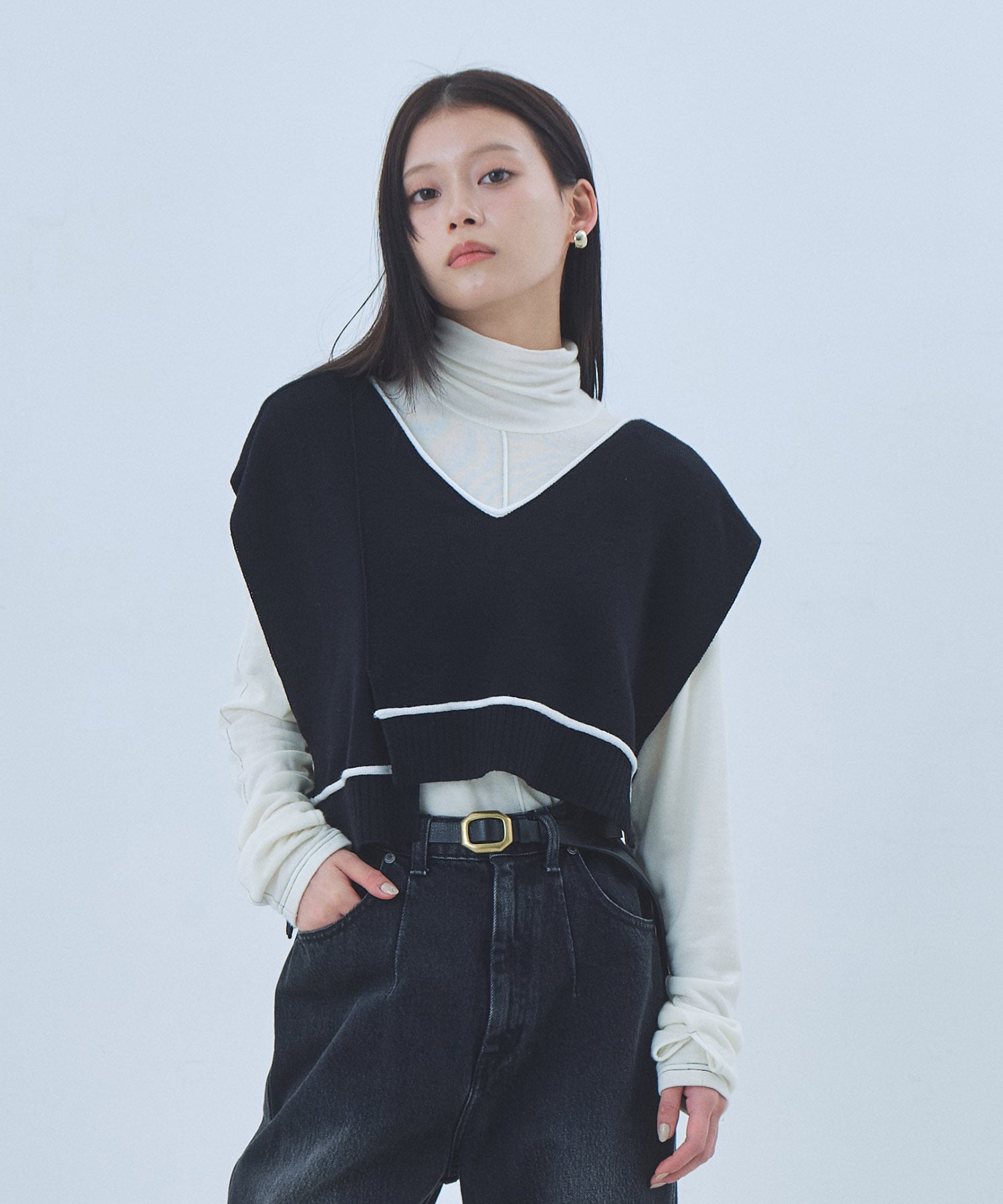 バックロングラインニットベスト(FREE BLACK): : ウィメンズ｜UNITED