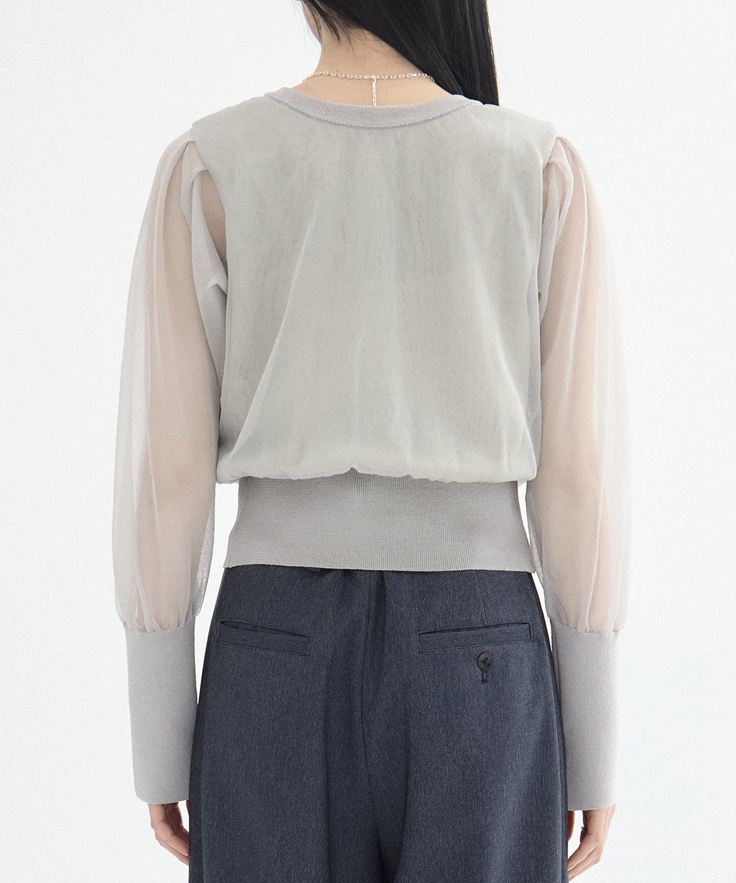 【再入荷】シアースリーブキュプラニットカーデ