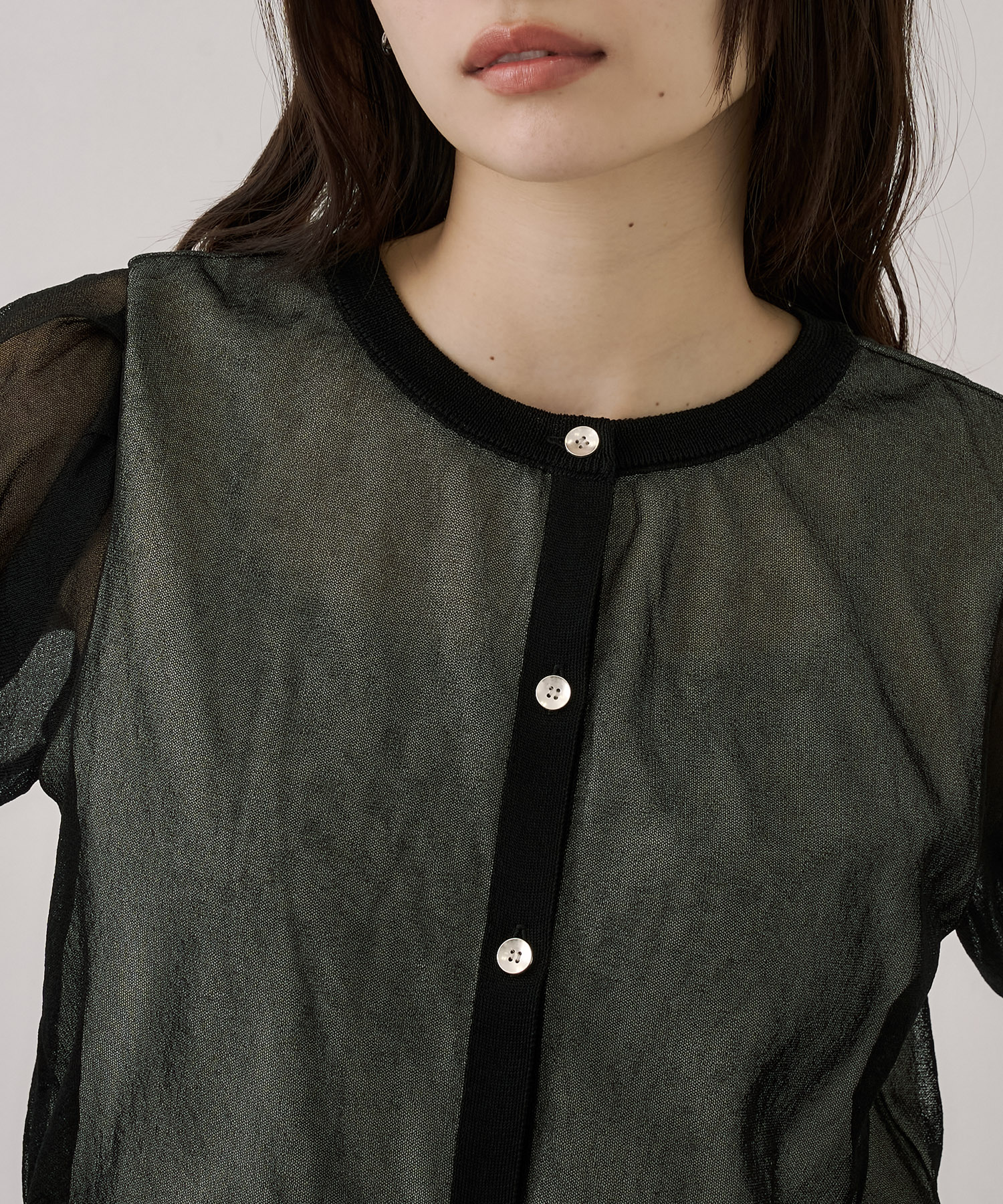 シアースリーブキュプラニットカーデ