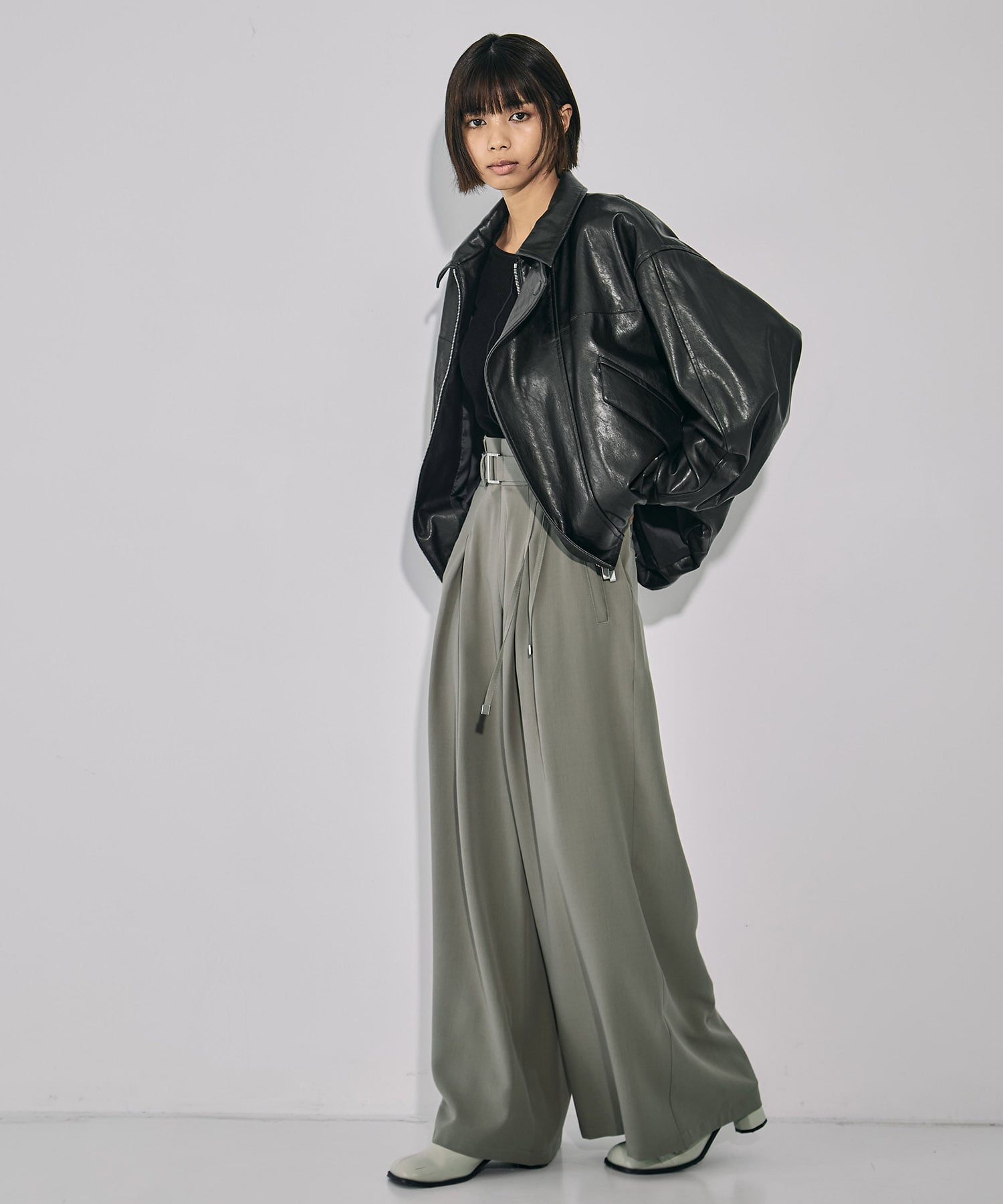 【セットアップ】ストリングクロスタックワイドパンツ