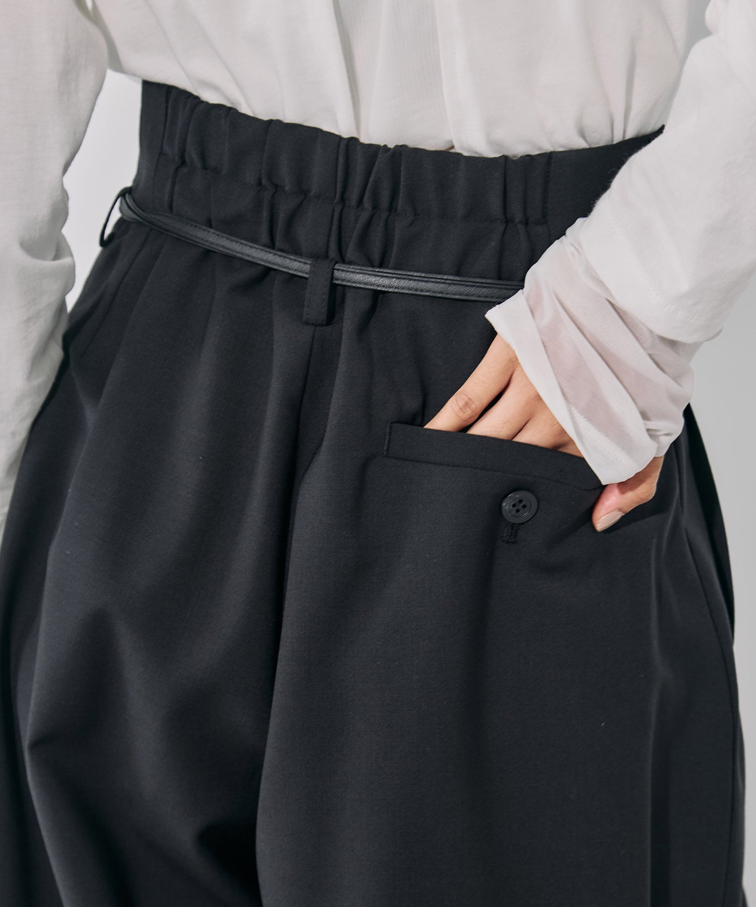 【セットアップ】リングベルトタックワイドパンツ