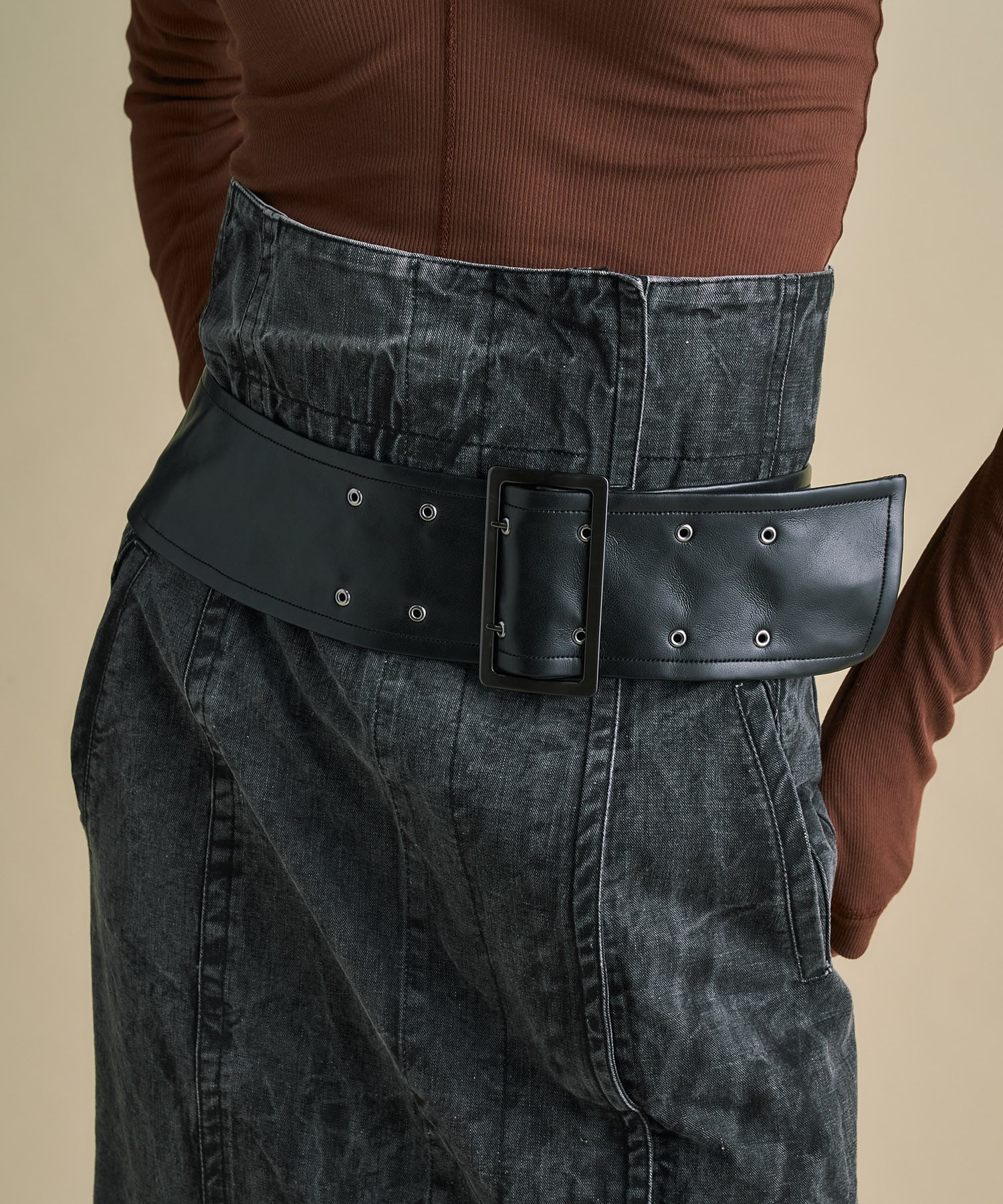 2way Waist Belted Denim Skirt