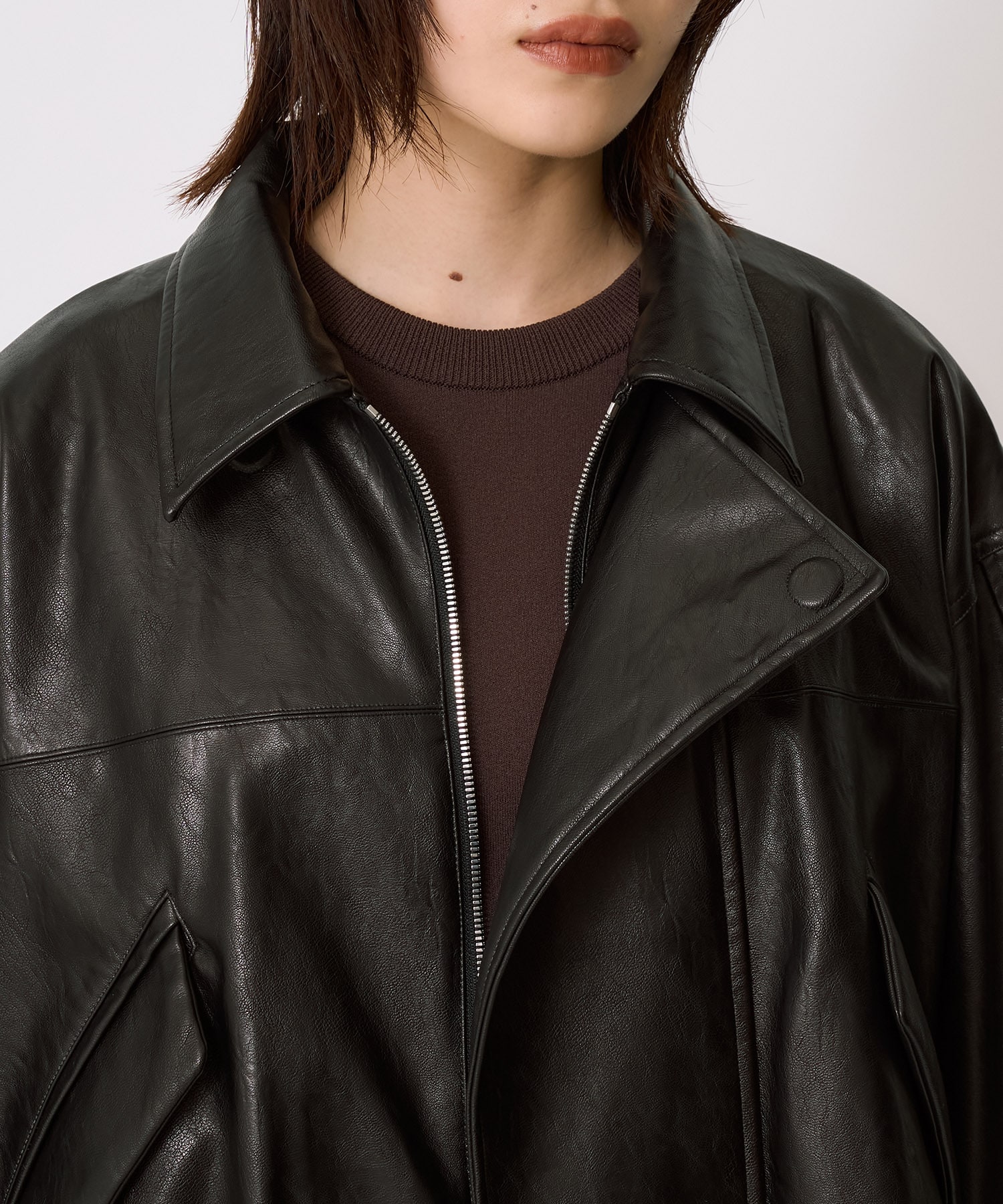 コクーンレザーボンバージャケット