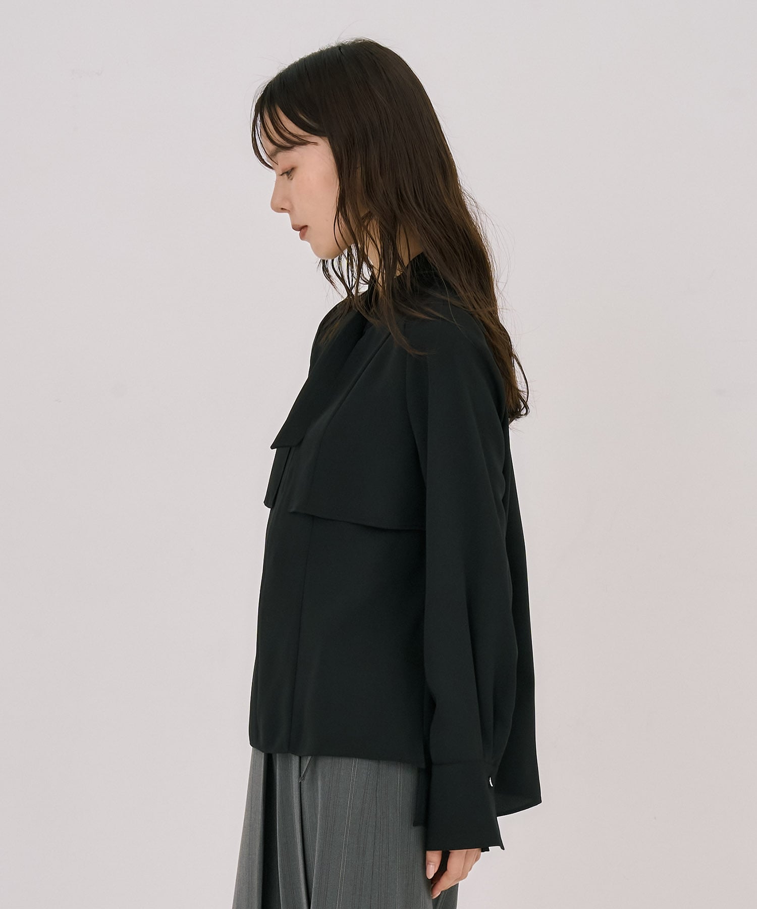 タイボタンメルトタッチブラウス