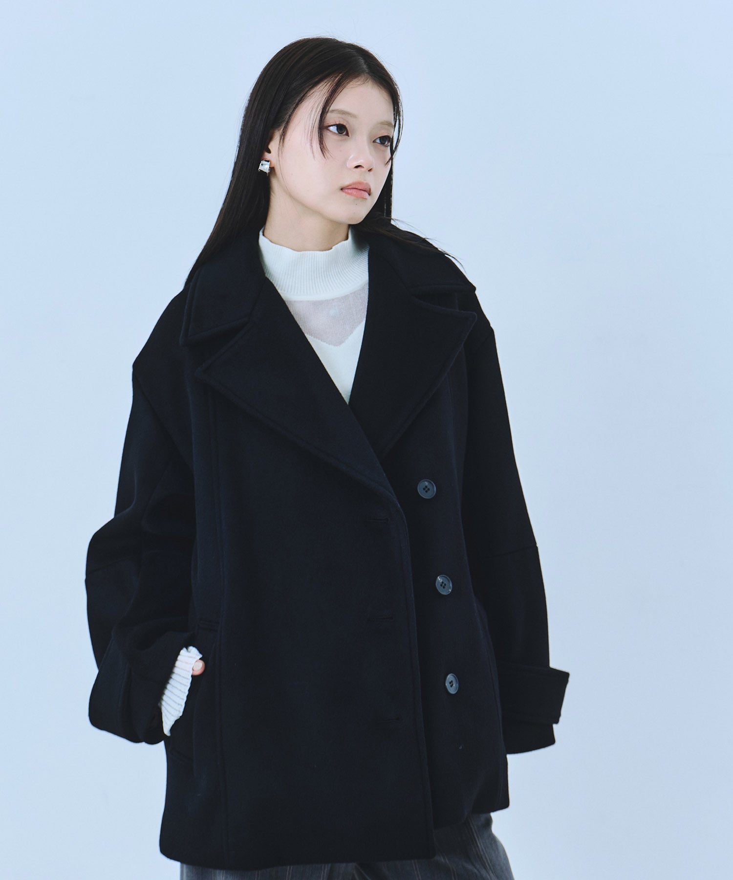 SUPER140ラペルショートコート