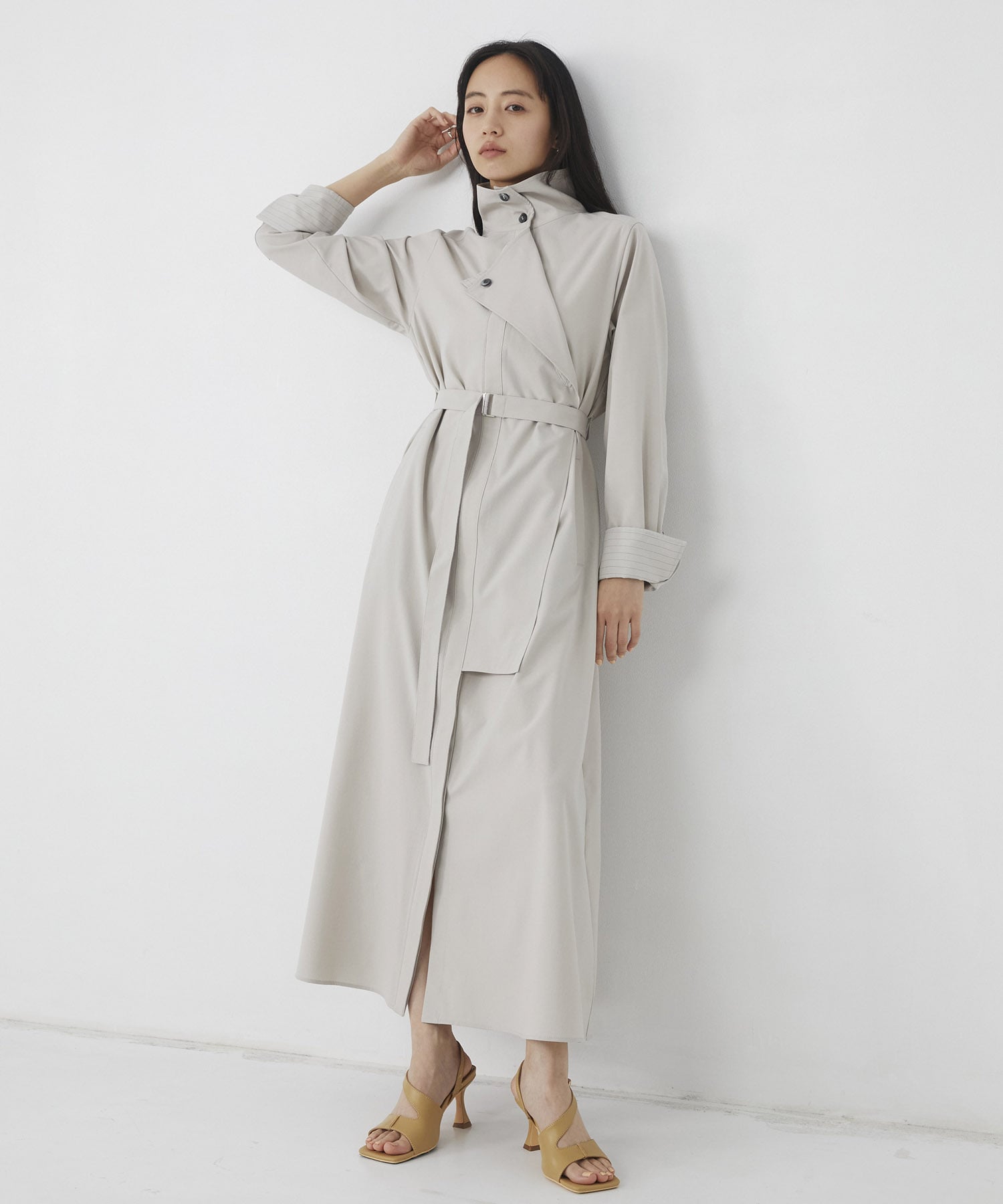スタンドカラーラペルシャツワンピース