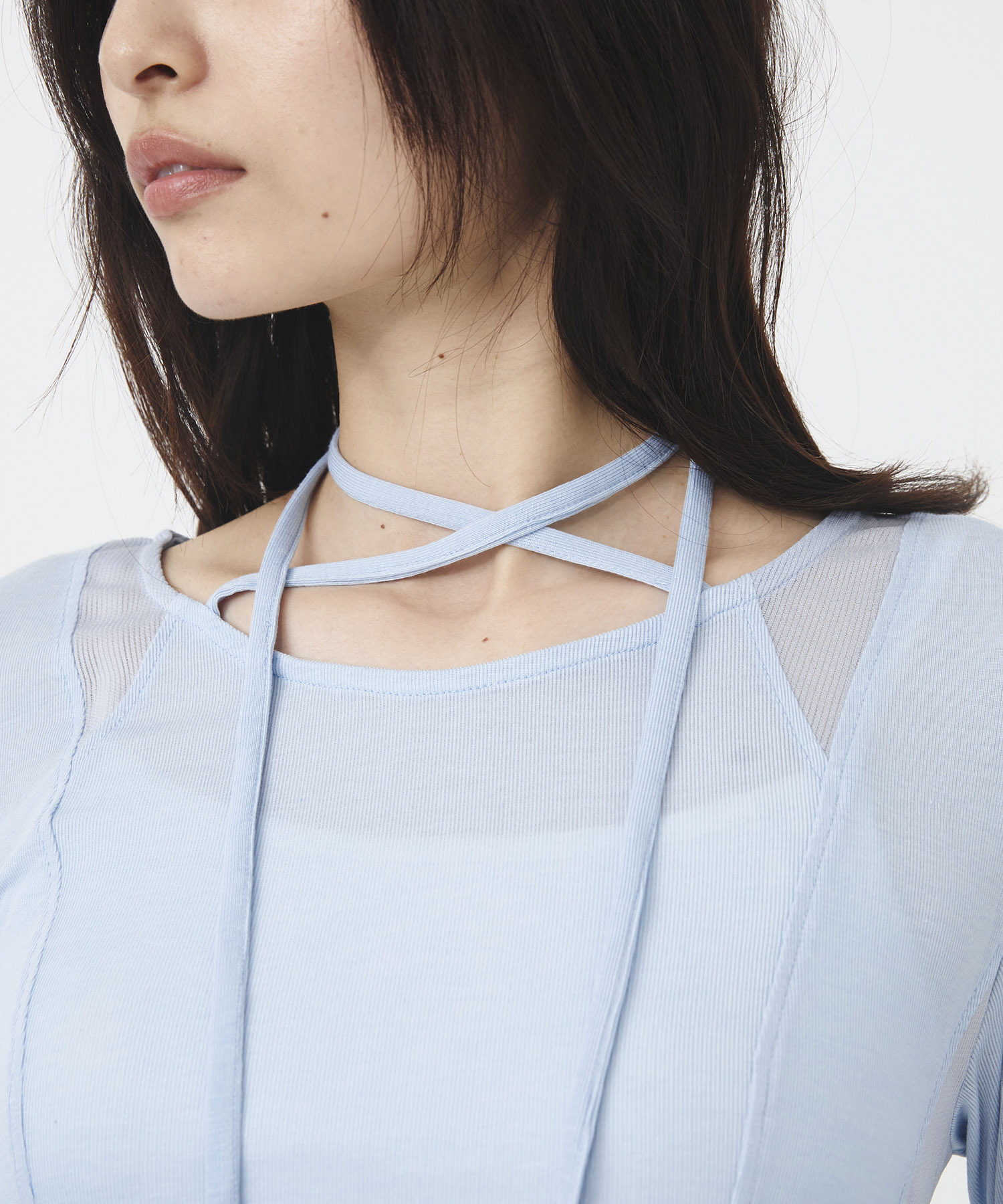 シアーストライプカットコンビプルオーバー