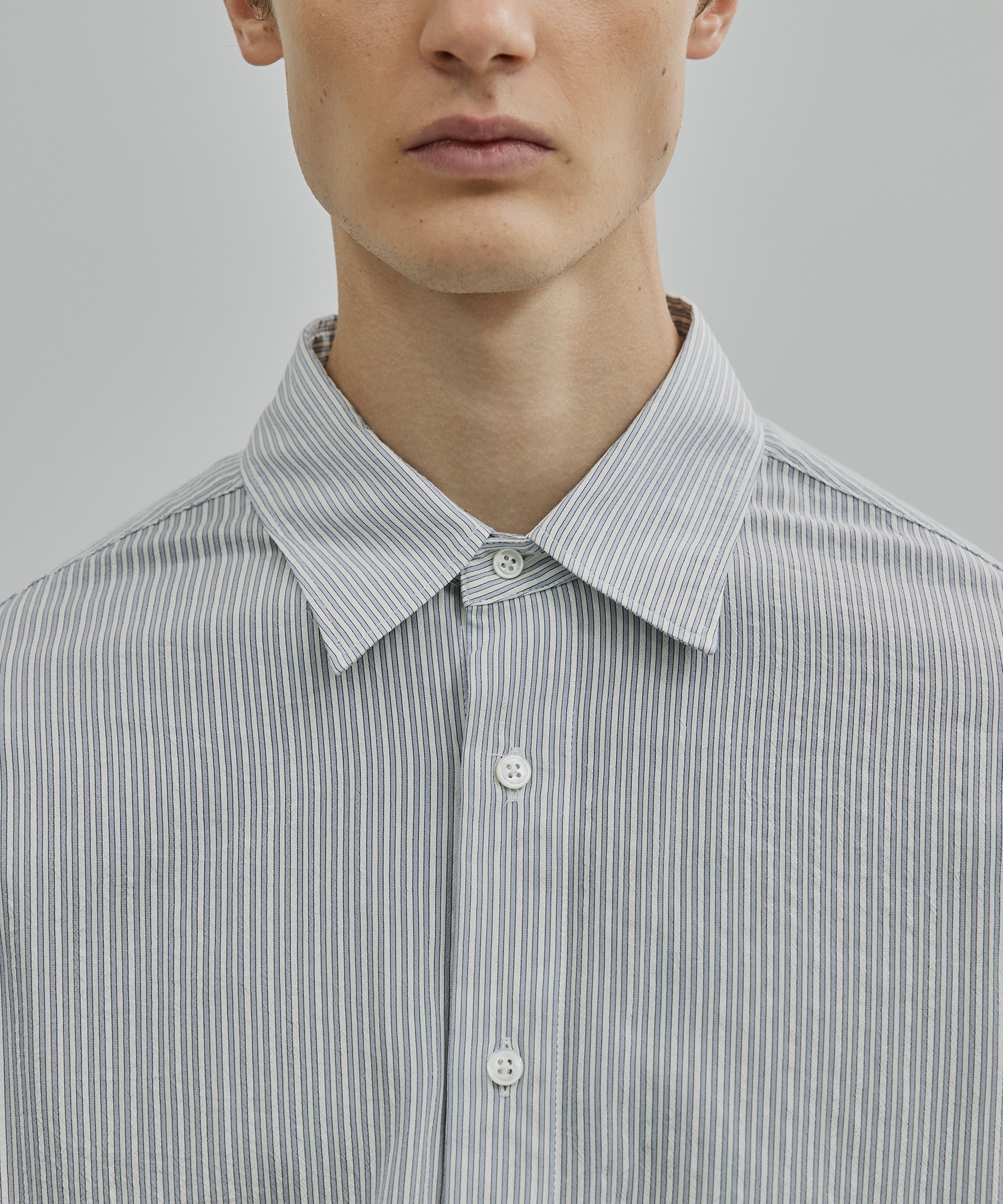 〈新発売〉SILK CUPRA STRIPE ロングスリーブシャツ