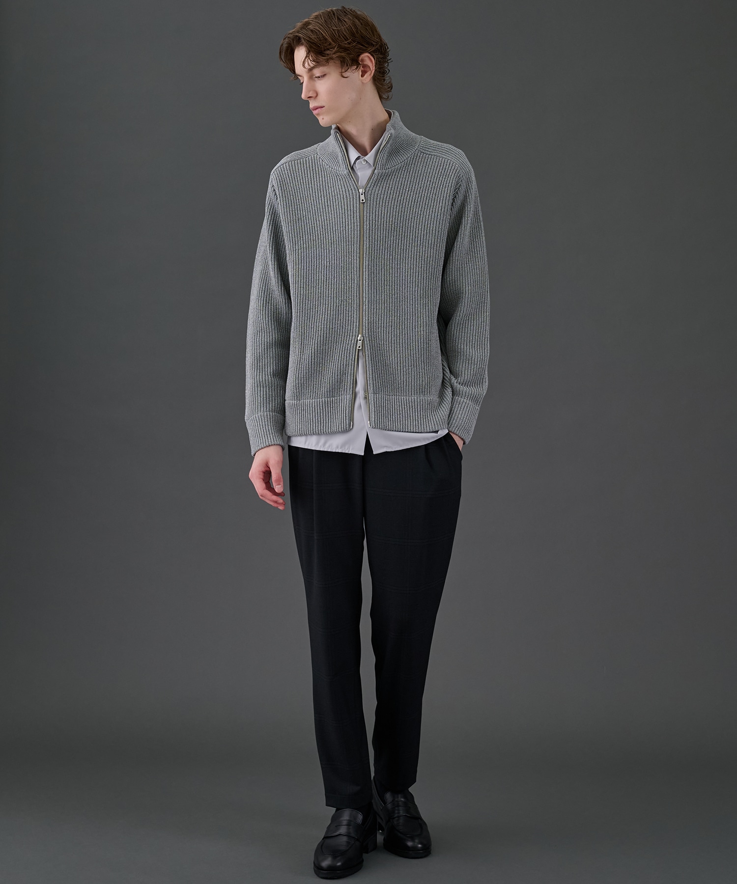 ウールリブジップドライバーズニット