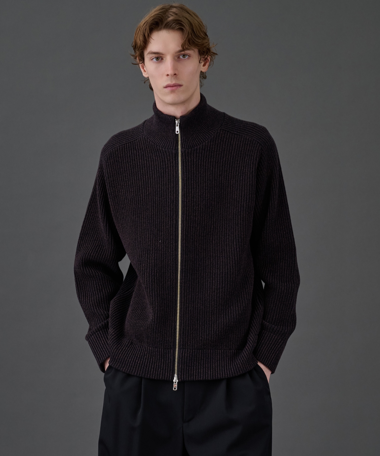 ウールリブジップドライバーズニット