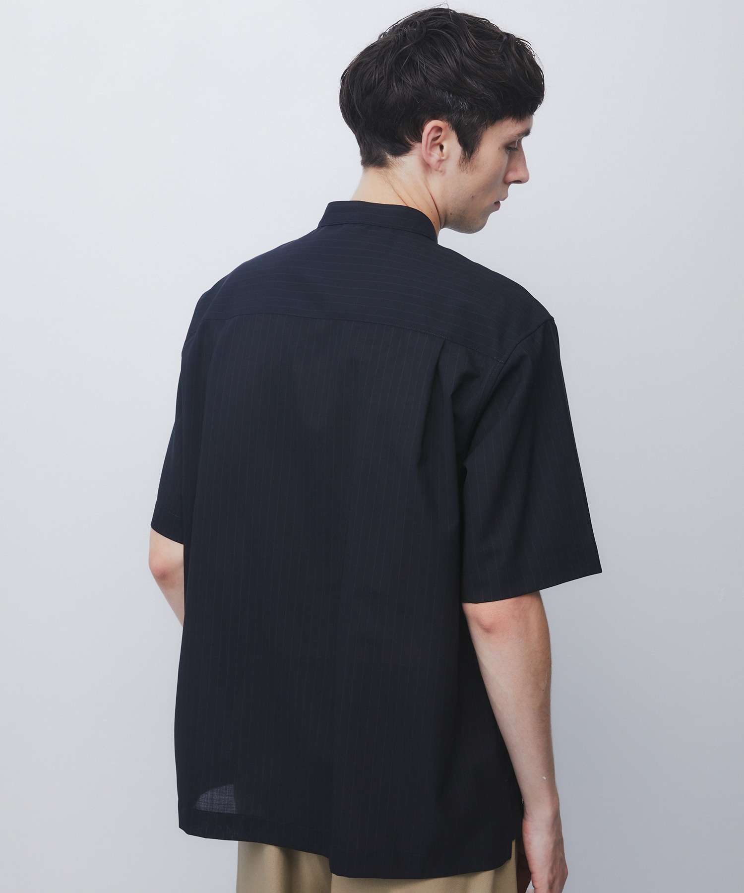 AIR WOOL ストライプバンドカラーシャツ