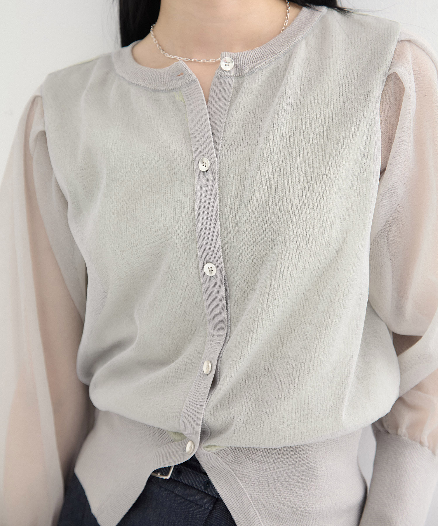 【再入荷】シアースリーブキュプラニットカーデ