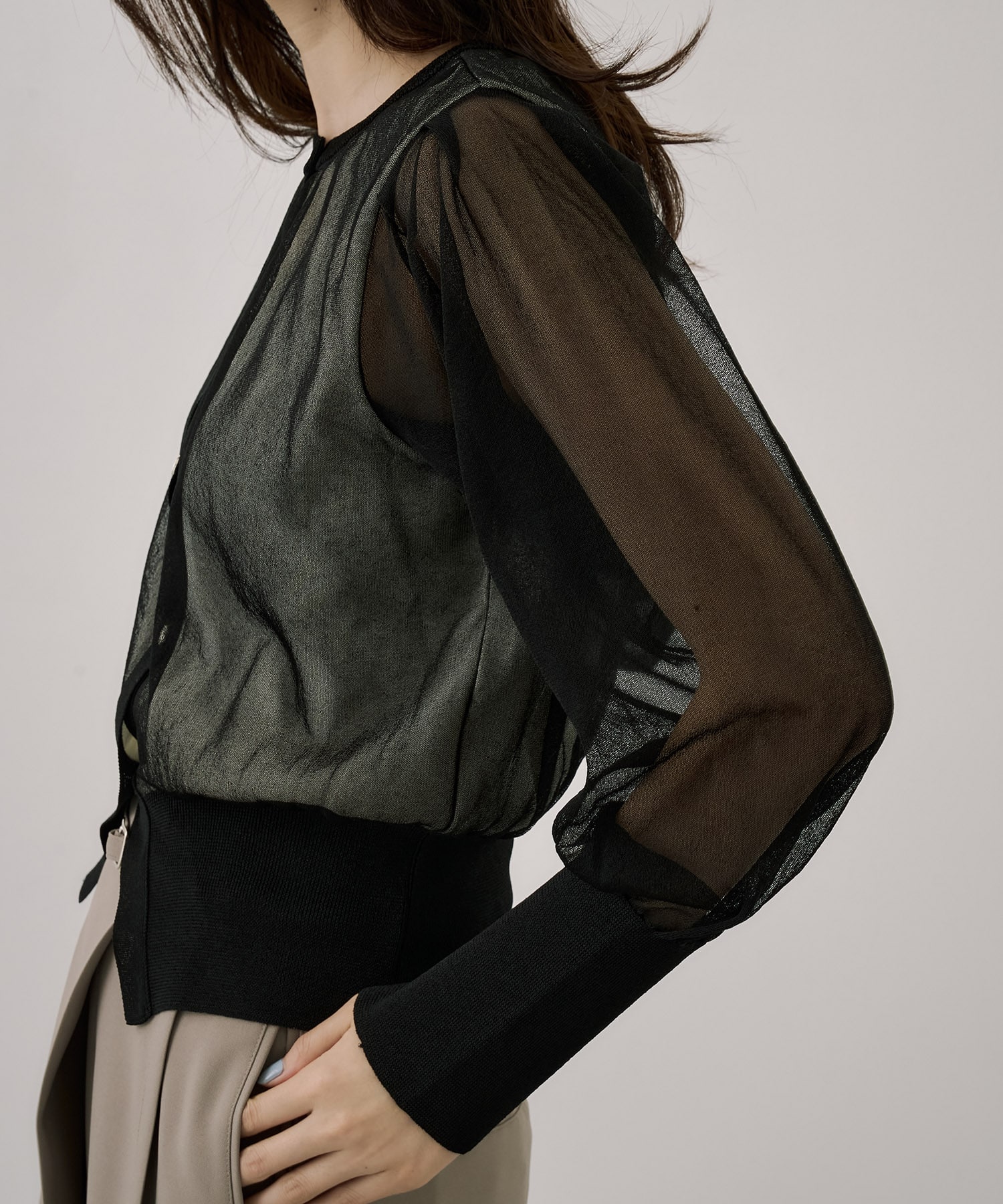 シアースリーブキュプラニットカーデ