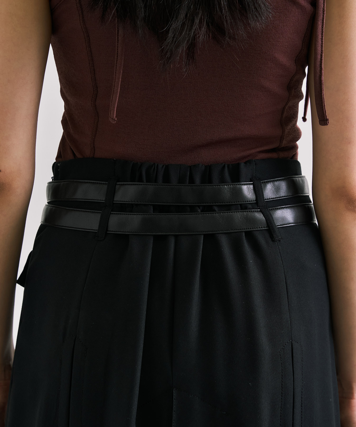 Double Belted Inverted Pleats Skirt